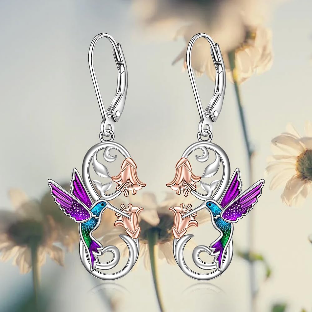 925 Sterling Silver Hummingbird Earrings Bird Flower Earring for Women Mothers Day Christmas Jewelry Gifts for Women