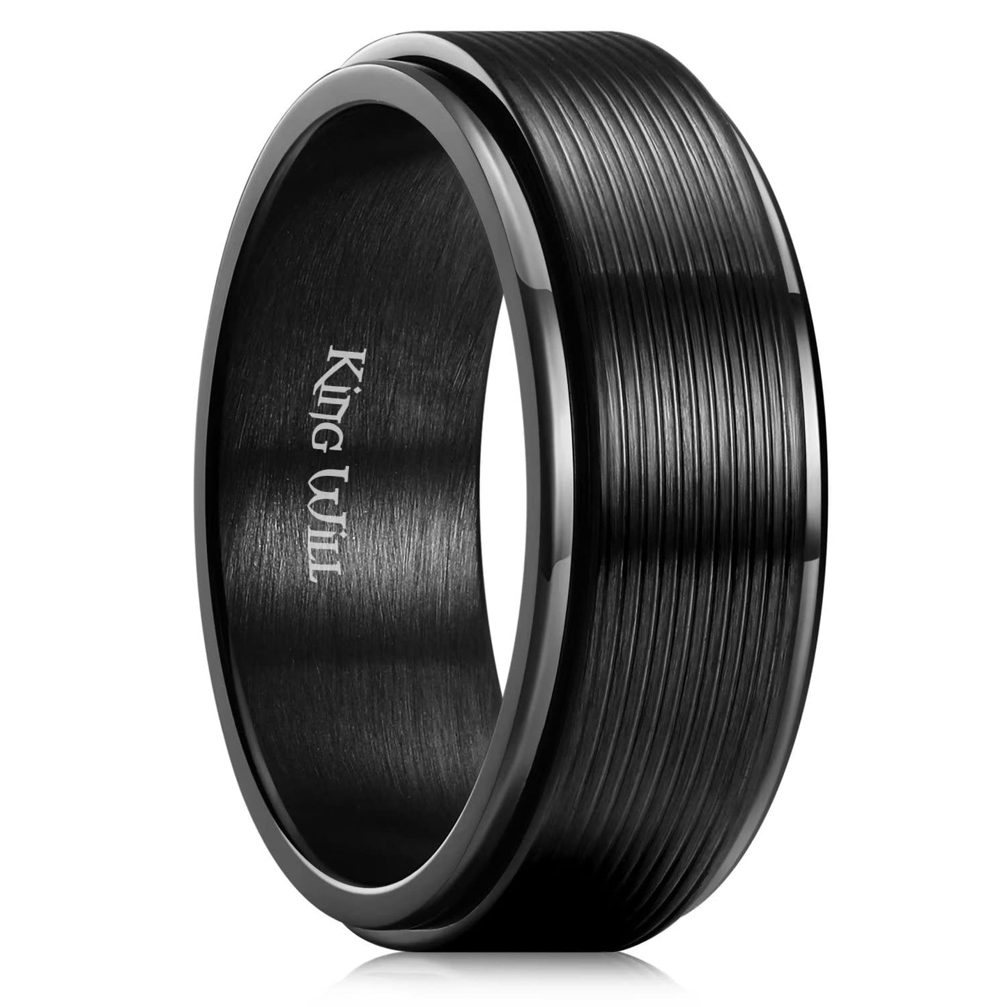 King Will Black Line Groove Mens Women 8mm Spinner Rings Stainless Steel Anxiety Fidget Ring for Women Men Polish Groove Wedding Band Fidget Ring Matte Brushed Comfort Fit 11