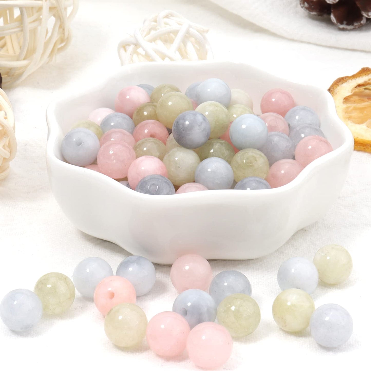 60pcs 6mm Natural Morganite Gemstone Beads Energy Healing Crystal Round Loose Stone Beads for Jewelry Making, DIY Bracelets Necklaces