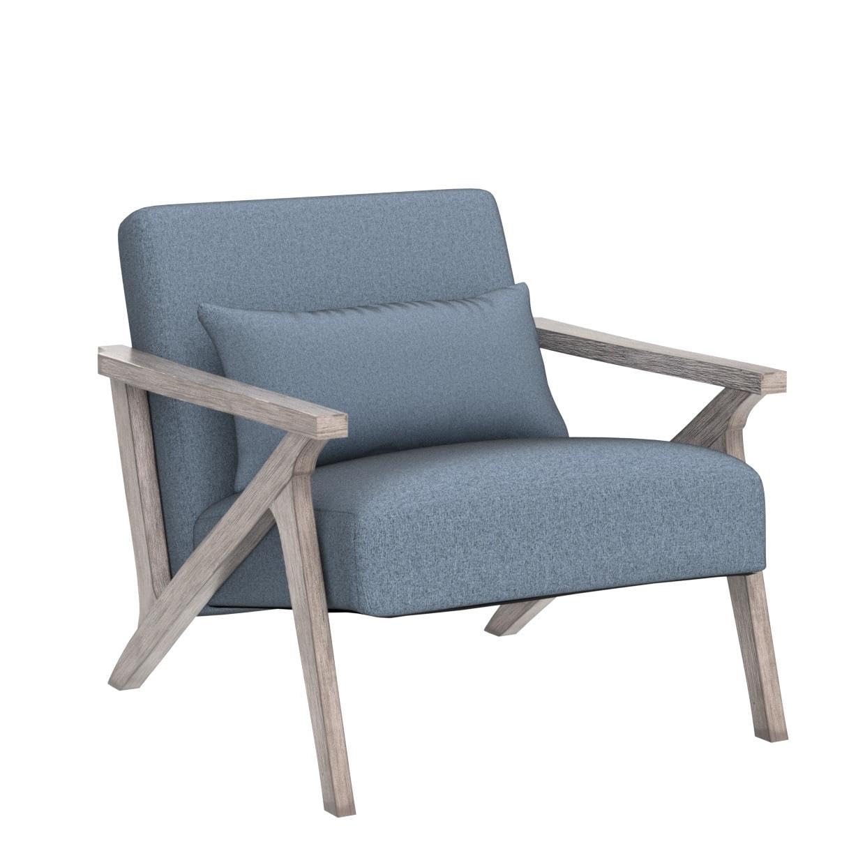 INZOY Mid Century Modern Chair with Wood Frame, Upholstered Armchair with Waist Cushion, Accent Chair for Living Room Bedroom Apartment, Easy Assembly, Blue
