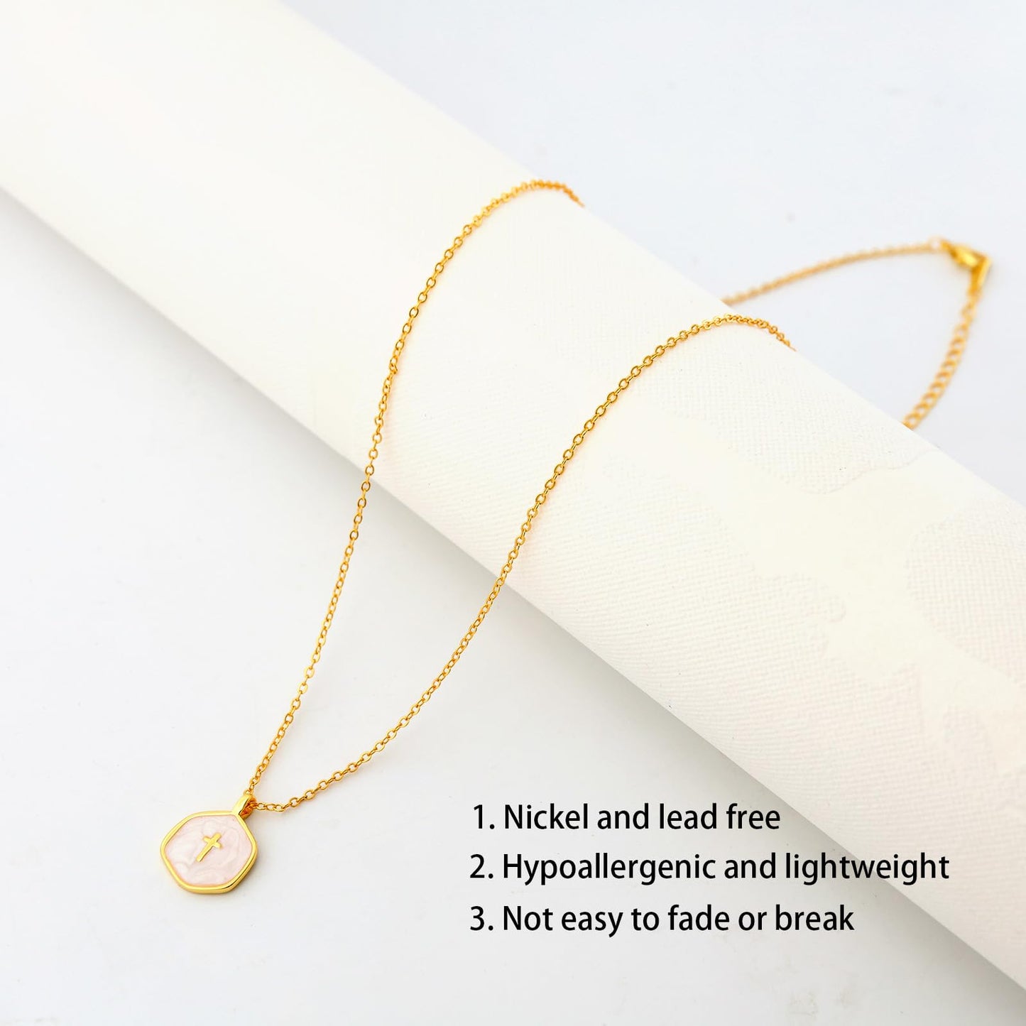 MAIKERDER Cross Necklace for Women, 14K Gold Plated Dainty Small Cross Necklace with Disc Pendant, Cute Simple Gold Cross Charm Necklaces for Women Christian Non Tarnish 16 Inches