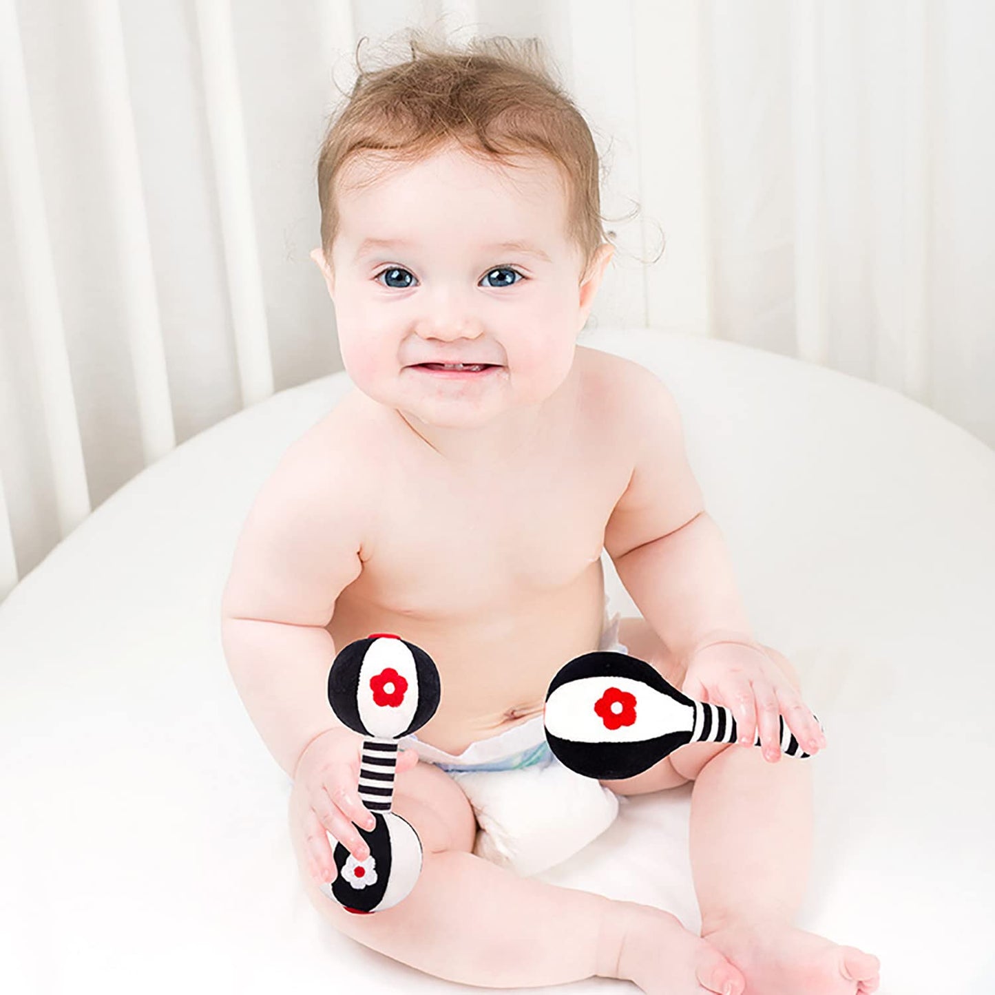 Rattles for Babies 0-6 Months, 2 Pcs Baby Soft Rattles 0-6 Months Early Developmental Hand Grip Toys for Infants Newborn Baby Girls Boys Gift