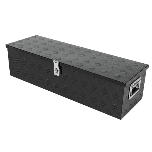Heavy Duty Aluminum Stripes Plated Truck Bed Tool Box for Truck, Pickup, RV, Trailer, 39×13×10 inch Waterproof Storage Organizer with Side Handles, Lock and Keys（Black）