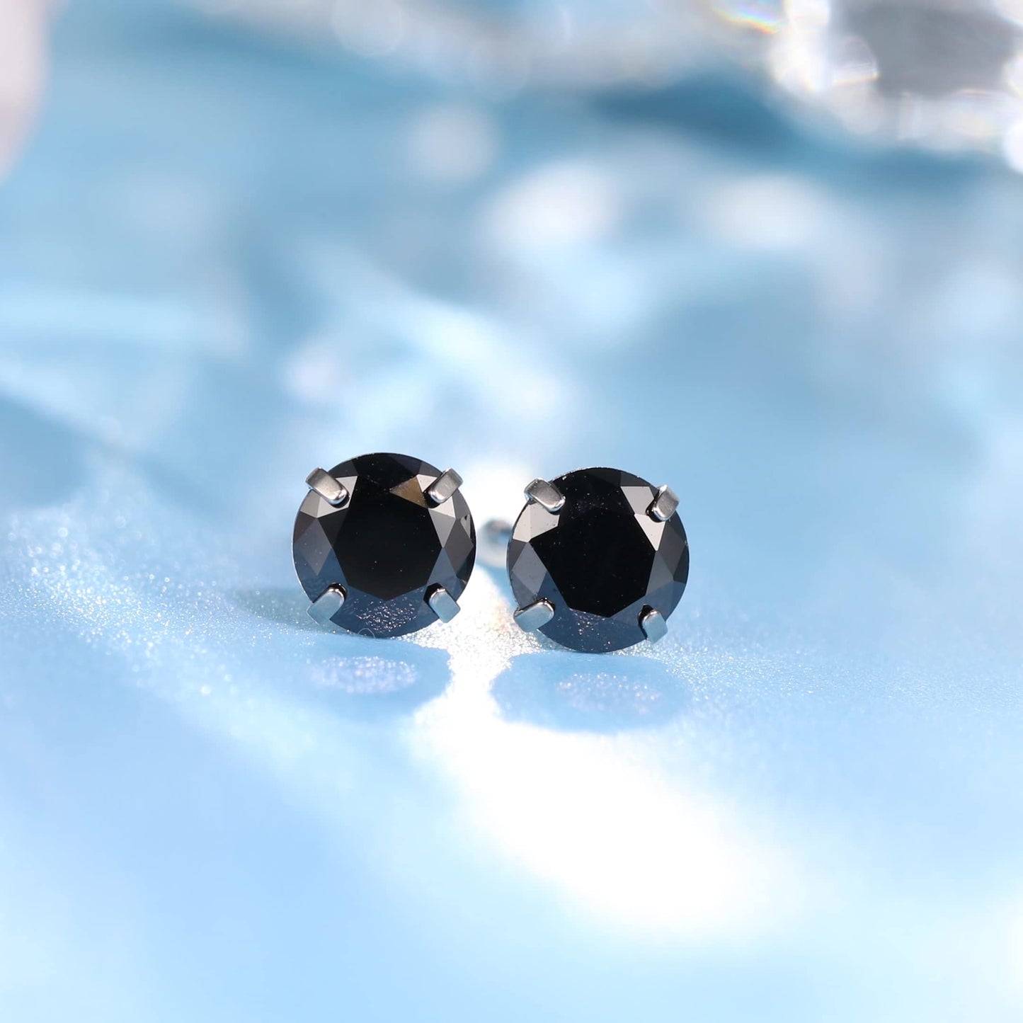 Limerencia Hypoallergenic G23 Titanium Earrings, F136 Implant Grade Pure Titanium, Suitable for Sensitive Ears with Birthstone Crystals CZ Simulated Diamonds (Black CZ)