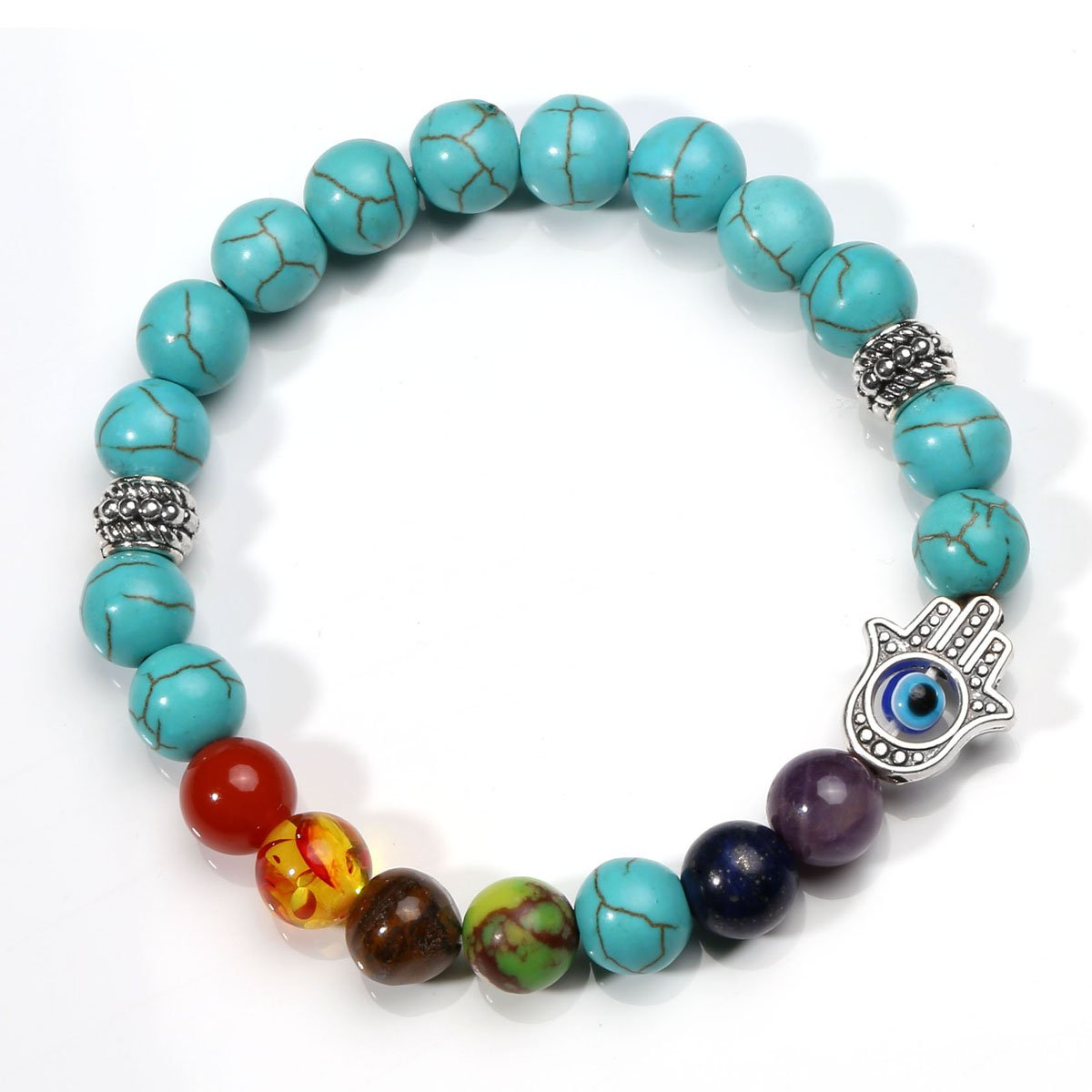 Eigso 8 Pcs 7 Chakra Bracelets Set for Women Men Meditation Lava Rock Bracelet