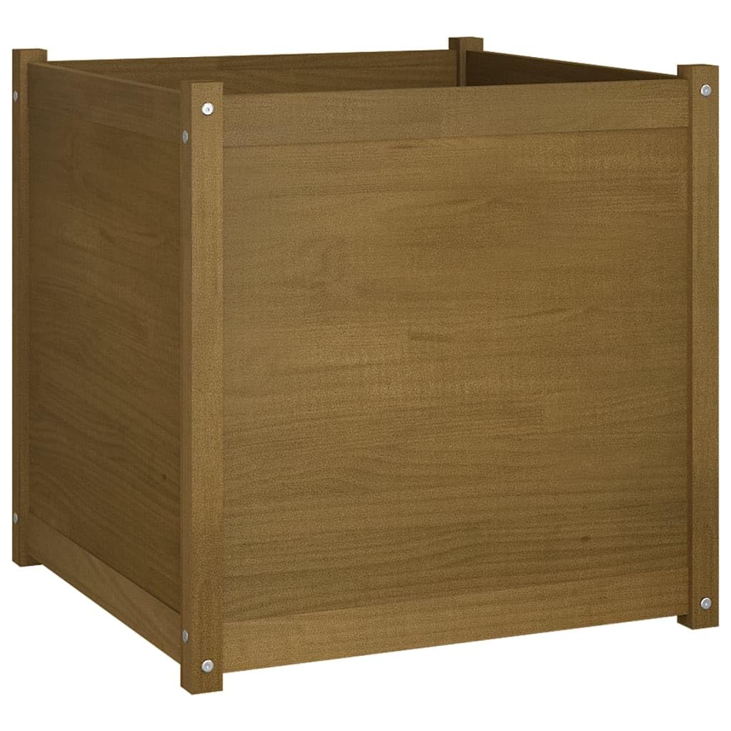 LKJVFCPW Large Outdoor Garden Planter, 27.6-inch Square Wooden Flower Pot for Patio, Backyard, and Terrace, Rustic Honey Brown Solid Pinewood Planting Box with Drainage