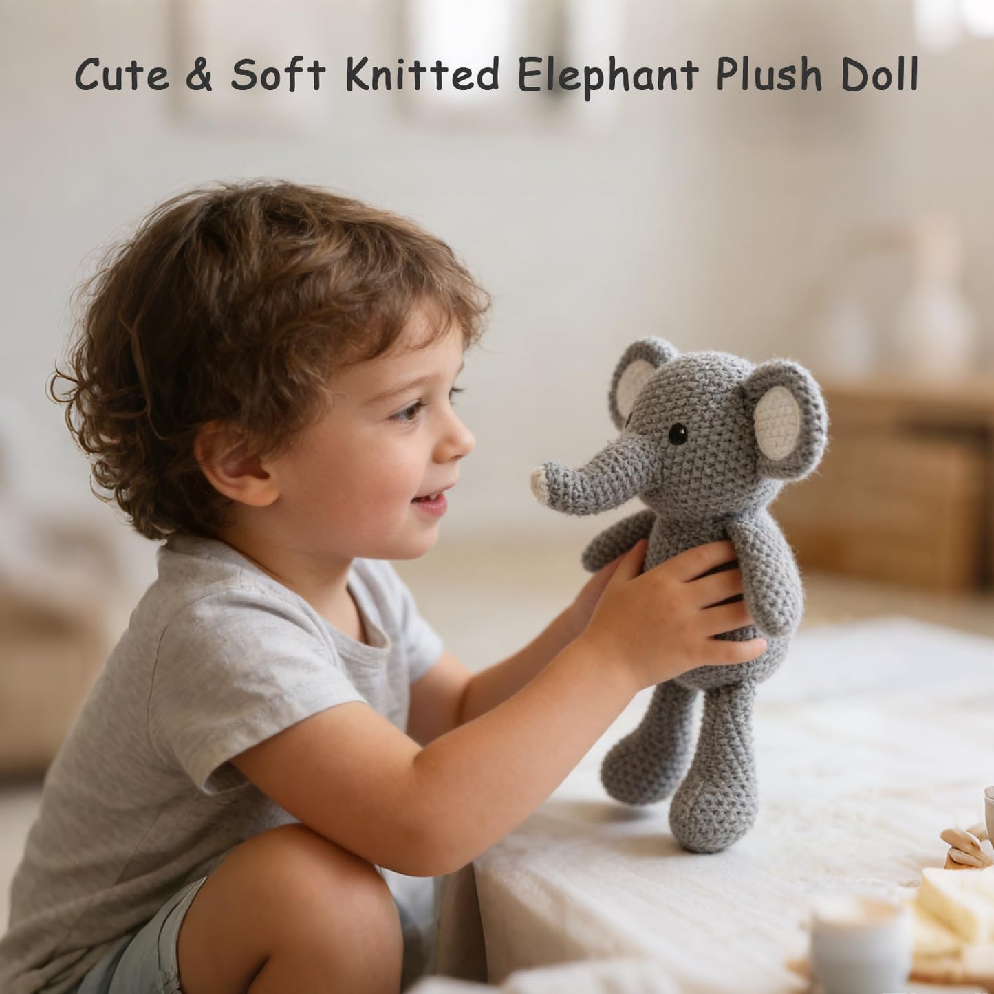 Baby Toys Elephant Stuffed Animals for Babies 2Pcs Cute Calf Plush Toys Set: 10" Grey Elephant Plush Doll and 5.9" Baby Teething Rattle Soft Baby Boy Girl Gifts for Birthday,Easter,Baby Shower
