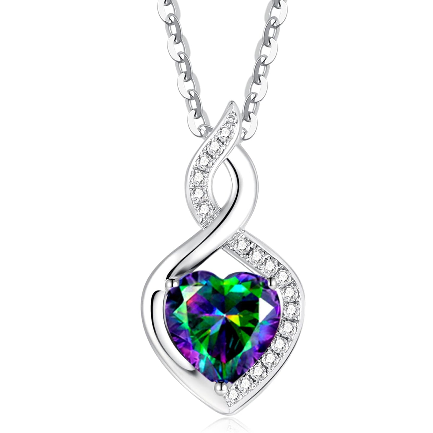FANCIME Alexandrite Necklace 14K Solid White Gold Heart Pendant with Diamond June Birthstone Necklace Birthday Gifts for Mom Women