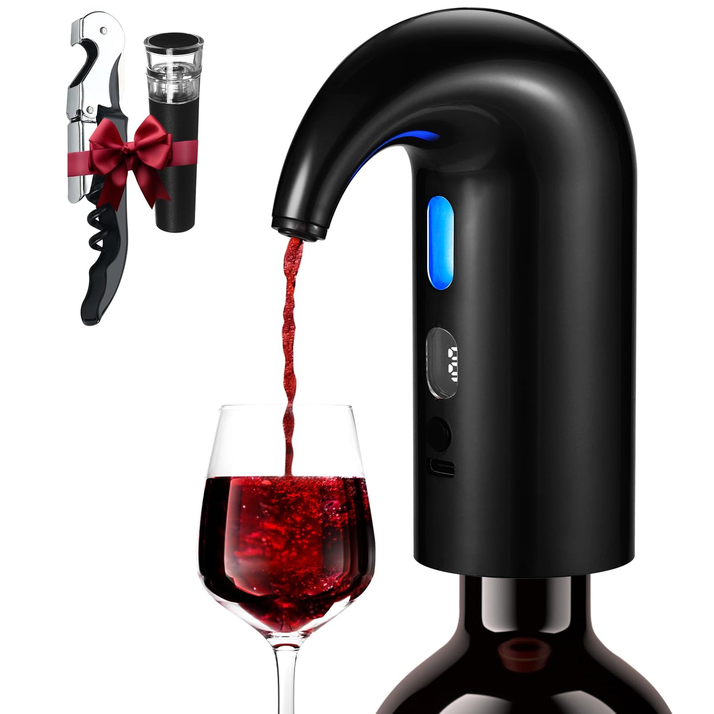 BLUBYEES Electric Wine Aerator, Decanter & Dispenser – USB Rechargeable, Gift for Christmas, Housewarming, Birthday, Wedding, Anniversary, and Retirement, Ideal for Wine Lovers, Men and Women