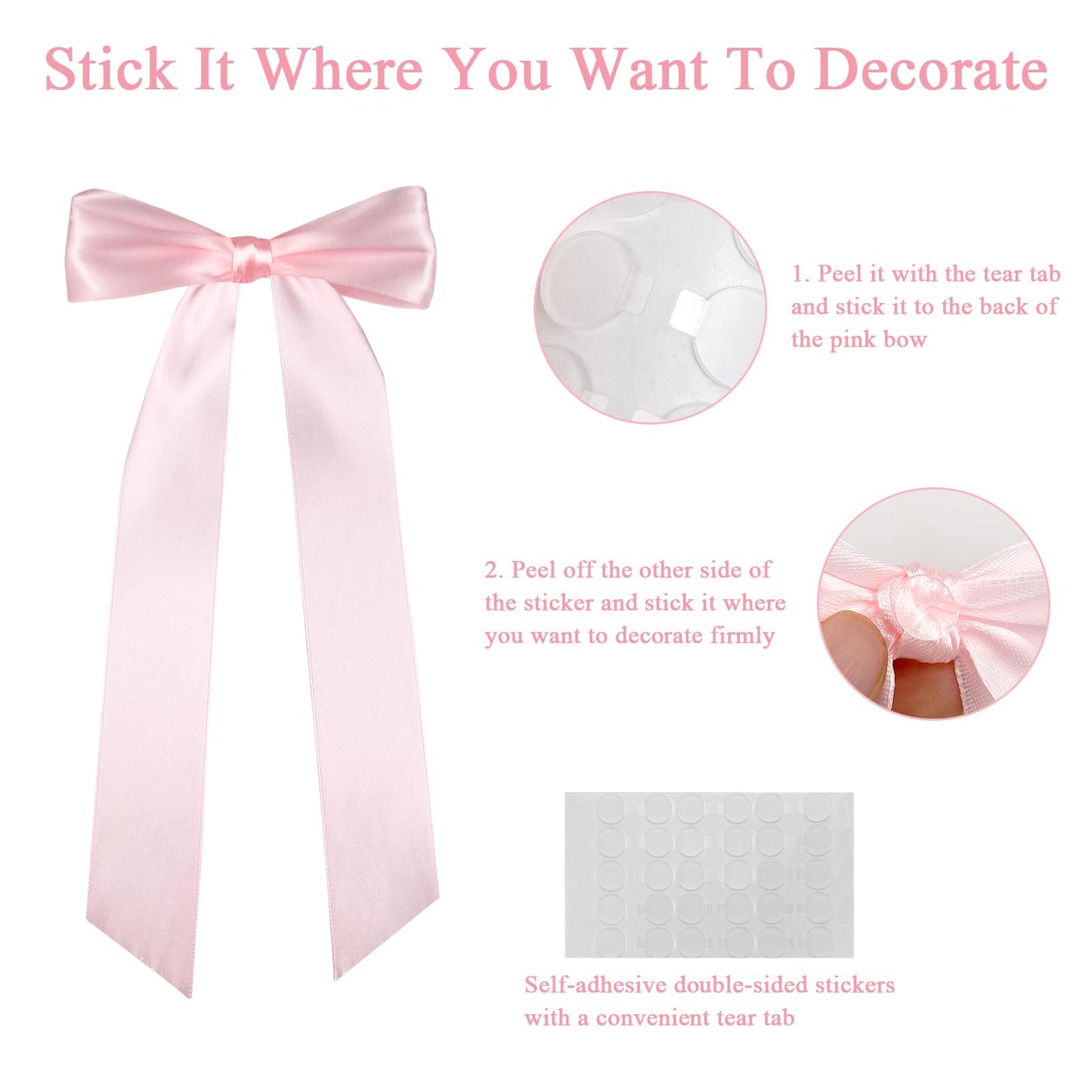 Bestanhoye 20pcs Pink Bow Decor for Girls Women, Self-Adhesive Coquette Pink Satin Ribbon Backdrop, Bows Decorations for Party Crafts Hanging Garland Banner Gift Bag