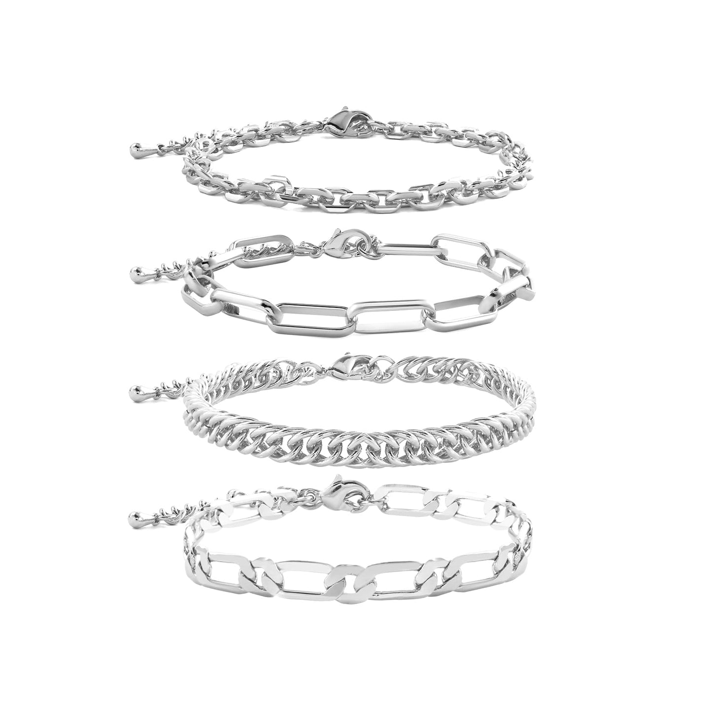Silver Chain Bracelets Set for Women Dainty Silver Chunky Link Layered Paperclip Rope Chain Stake Bracelet Sets Fashion Trendy Jewelry for Women