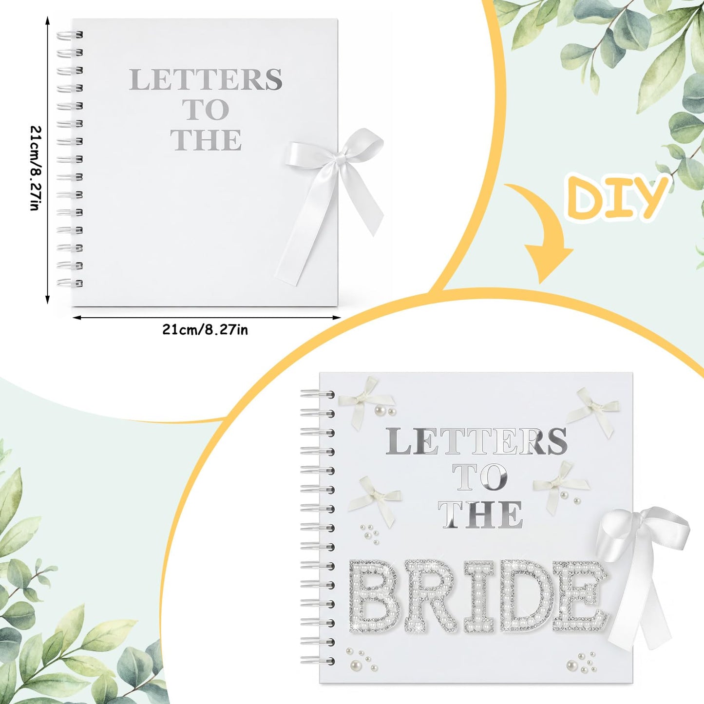 FunooFuno 8 x 8 Inch DIY Letters to the Bride Scrapbook Wedding Memory Book Bridal Blank Paper Scrapbook with Pearl Letter Stickers Bows Wax Seal Stickers Envelope for Wedding Bridal Shower Gifts
