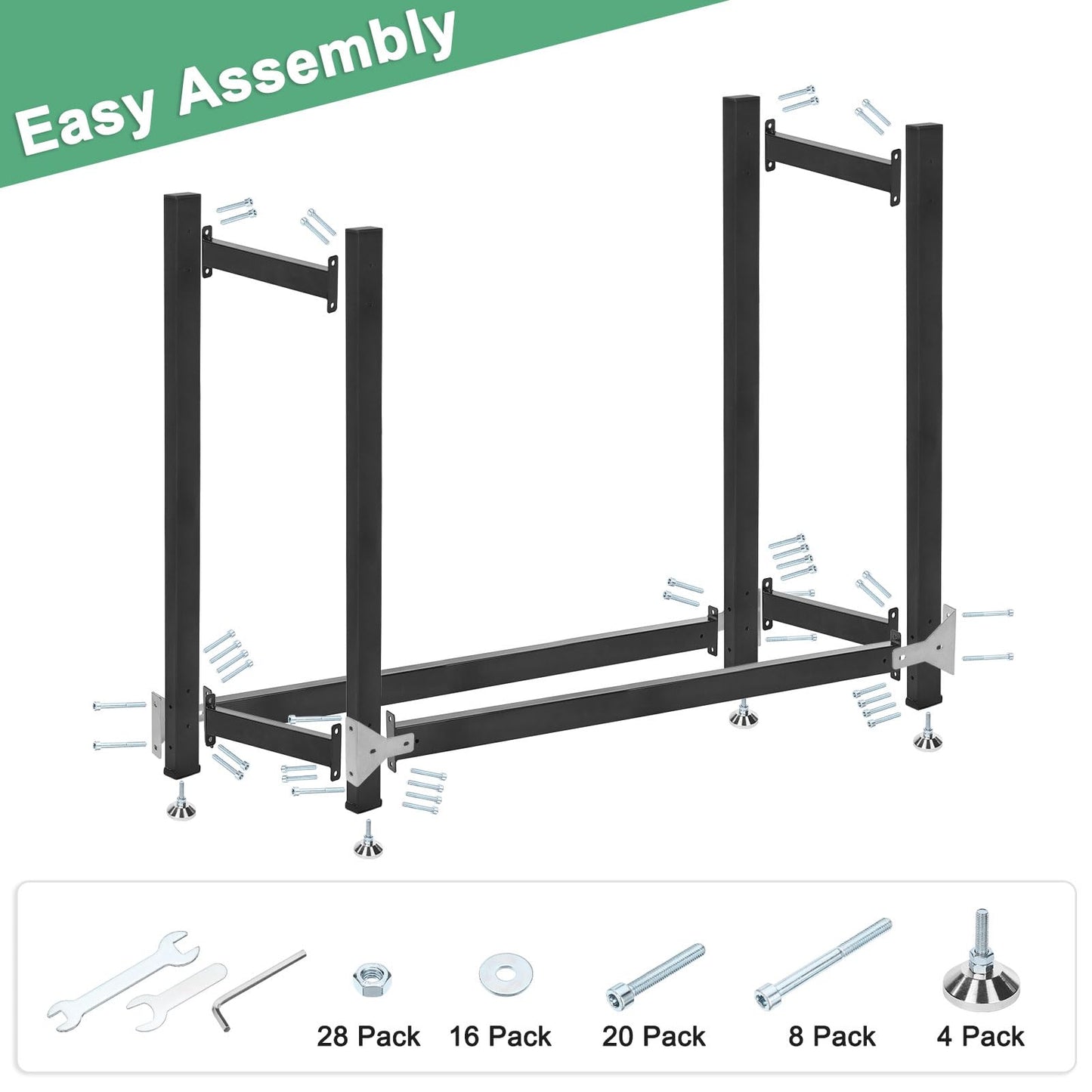 M METERXITY 4ft 1/4 Cord Firewood Rack Outdoor Upgrade Heavy Load-Bearing Frame, Wood Racks with Anti-Slip Adjustable Pad, Firewood Logs Holder Stand for Outdoor Indoor Patio Firepit