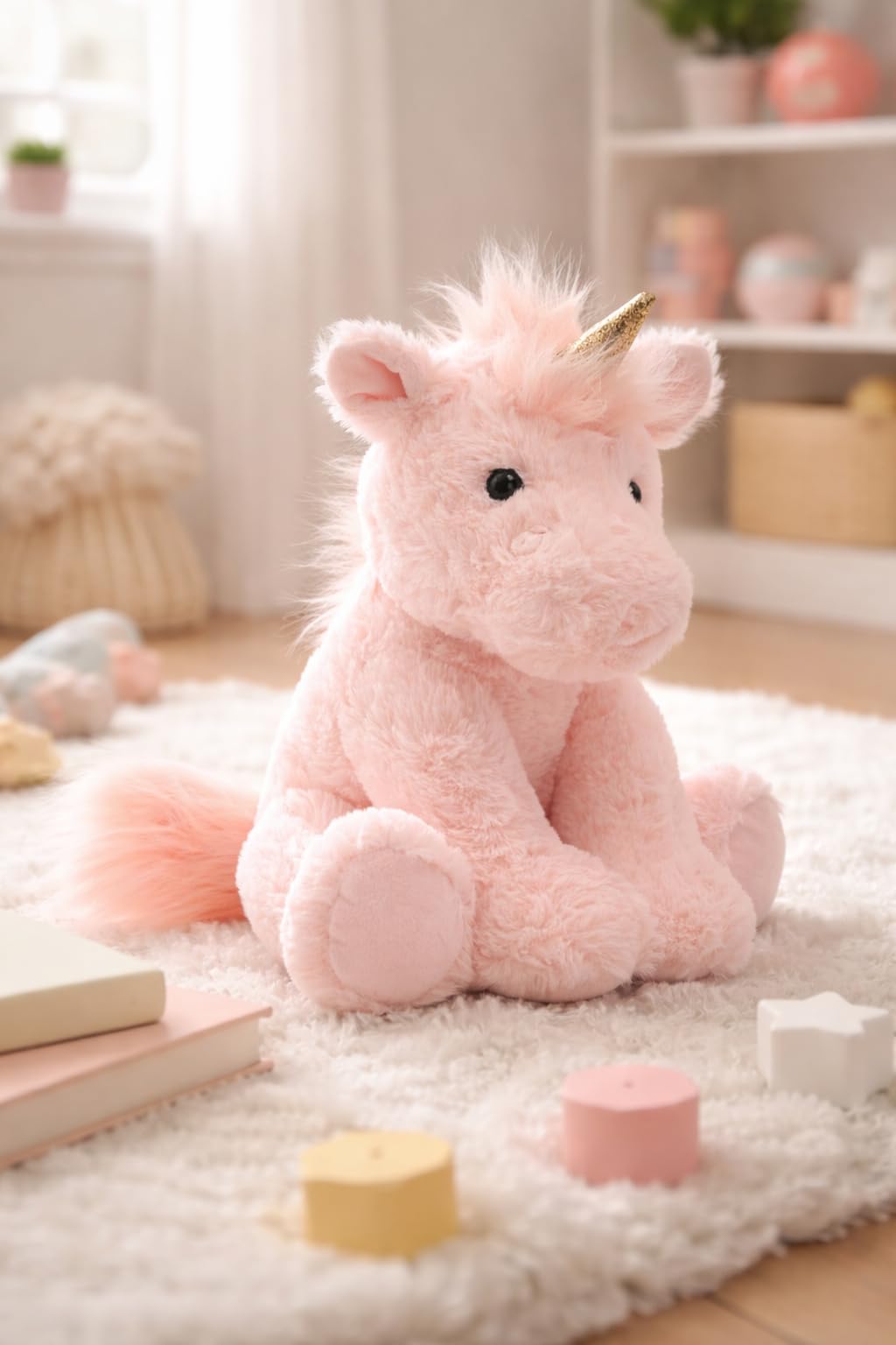 Laila and Lainey Pink Unicorn Stuffed Animal – 10” Fluffy Plush Unicorn with Gold Sparkly Horn for Girls