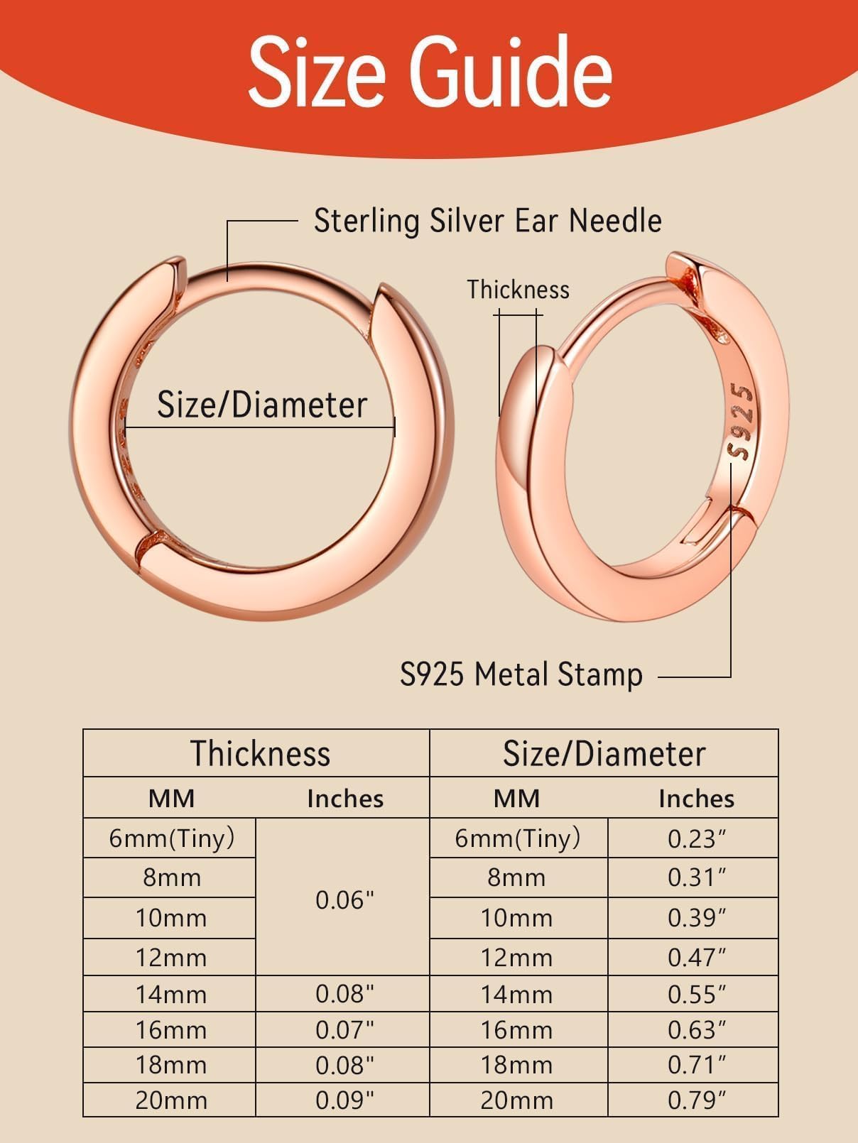 FaithHeart 925 Sterling Silver Huggie Hoop Earrings, Small Silver Hoop Earring for Women, Rose Gold Hypoallergenic Cartilage Earrings for Women 8mm