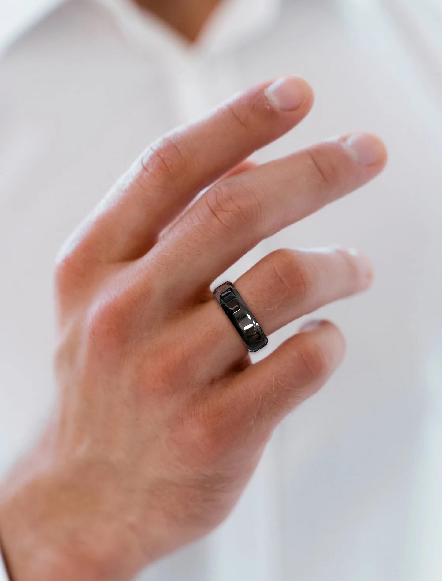STARCHENIE Black Wedding Band Solid 925 Sterling Silver Ring for Men High Polish Finish Beveled Edge Size 8