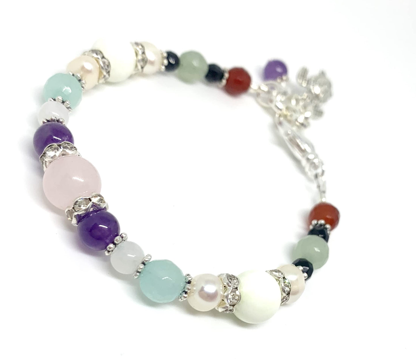 NONA Fertility & Pregnancy Support Bracelet – Genuine Gemstones (Rose Quartz, Amethyst, Moonstone, Black Onyx, Amazonite, Chrysoprase) – Crystal Healing Jewelry for Women