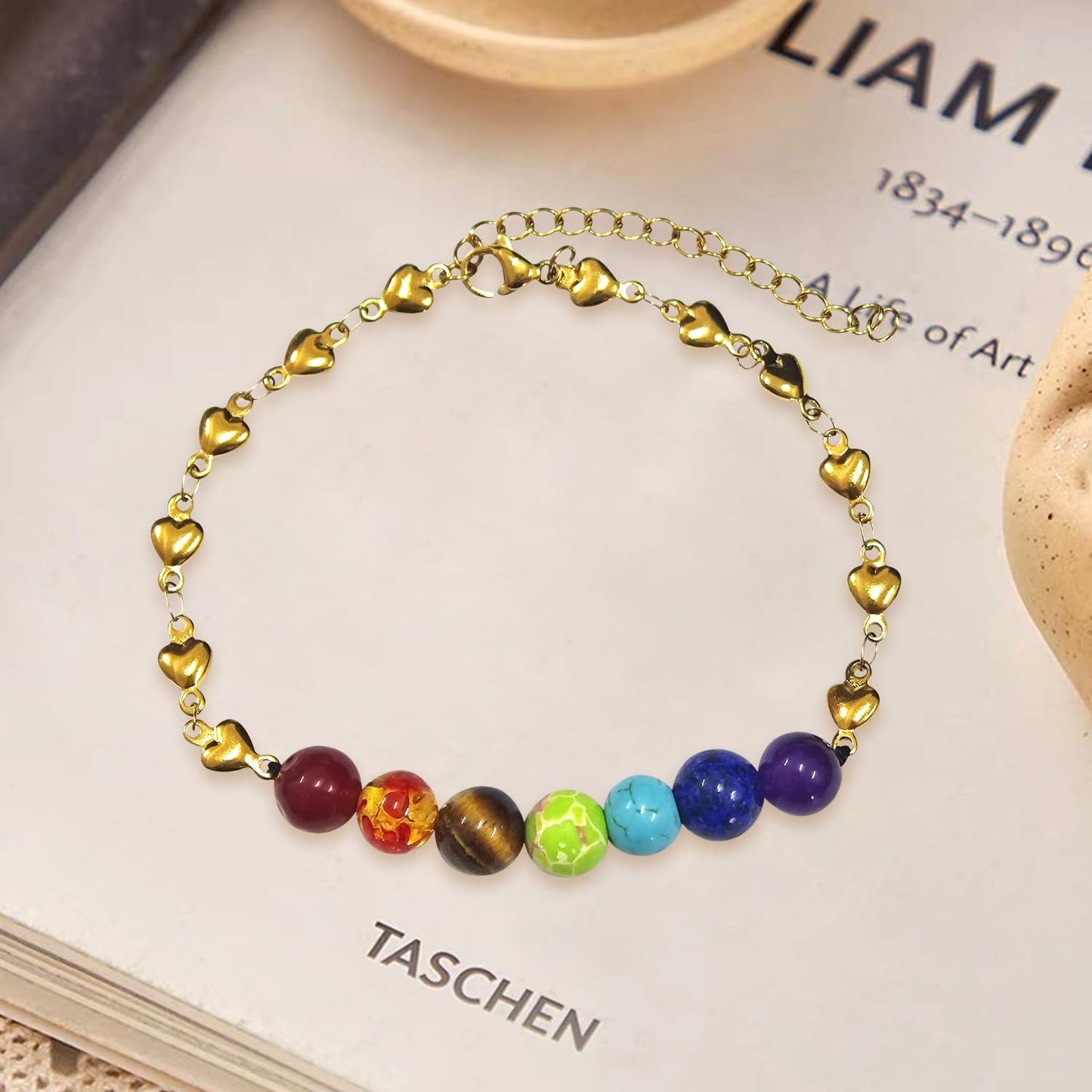 YOTHIWAD 7 Chakra Bracelets for Women Adjustable Stainless Steels 8mm Natural Round Gemstone Beads Reiki Healing Crystal Ankle Bracelet Yoga Energy Jewelry