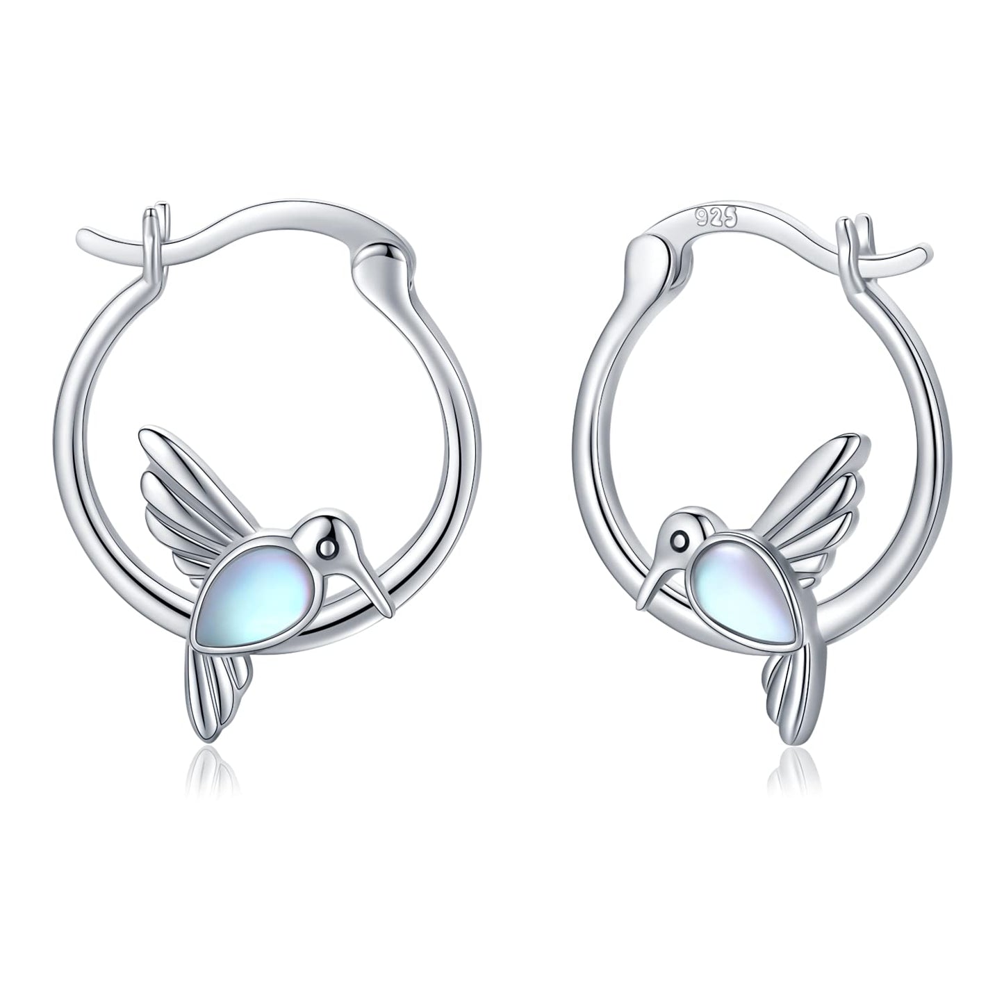 Sterling Silver Hummingbird Huggie Hoop for Women Hummingbird Moonstone Earrings Jewlery Graduation Gifts for Women Daughter Her Sensitive Ears