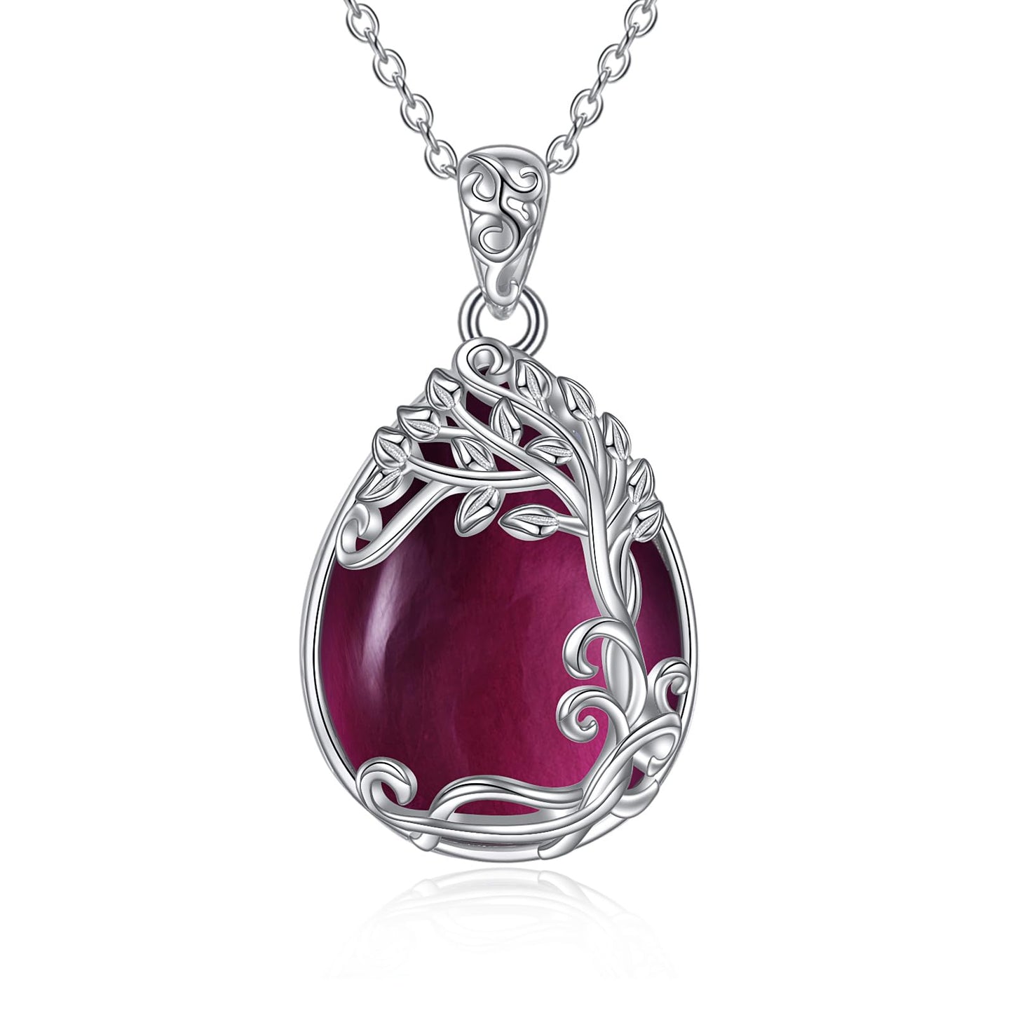 YAFEINI Amethyst Necklace Sterling Silver Tree of Life Pendant Necklace Purple February Birthstone Jewelry Gifts for Women (NN-Tree of Life Amethyst Necklace)
