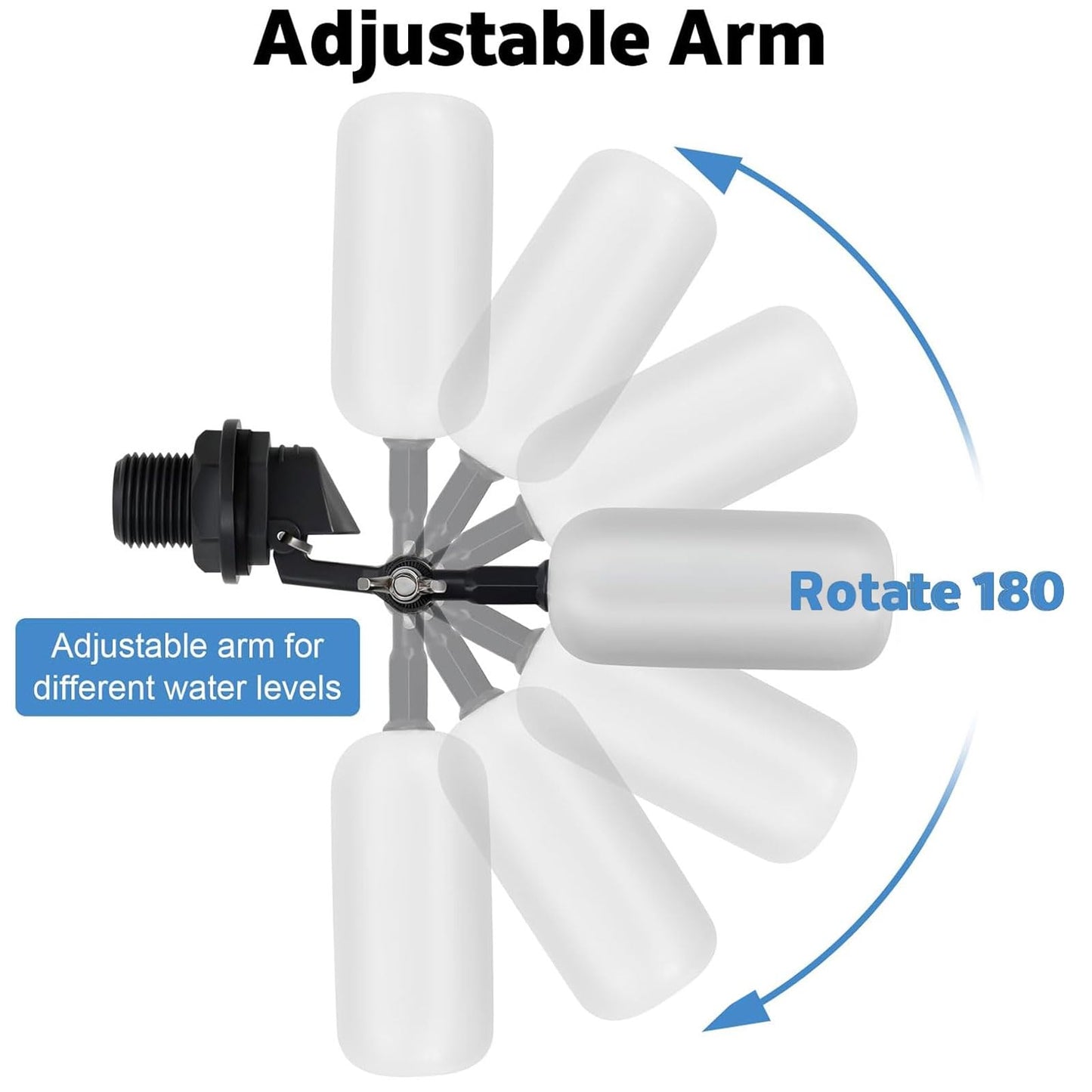 6 Pack Float Ball Valve, 3/4 inch, 1/2 Inch NPT Thread, OD. 0.84 inch (21.34mm), Adjustable Arm for Livestock Water Trough, Aquariums, Hydroponics - Automatic Fill and Control Water Level