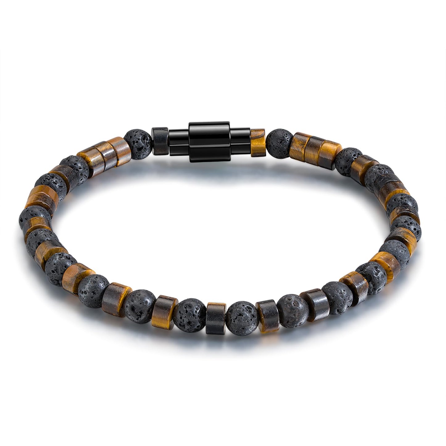 TRUMIUM Beaded Bracelets for Men Women Natural Hematite 6mm Tiger Eyes Mens Bracelet Gemstone Jewelry for Him 8.3 Inch Length