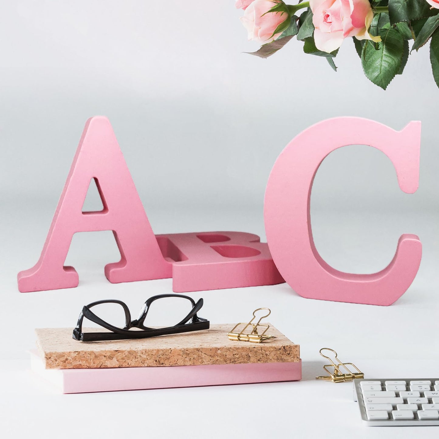 AOCEAN 6 Inch Pink Wood Letters Unfinished Wooden Letters for Wall MAGA Decorative Standing Letters Slices Sign Board for Crafts Christmas Decoration Home Party Projects (I)