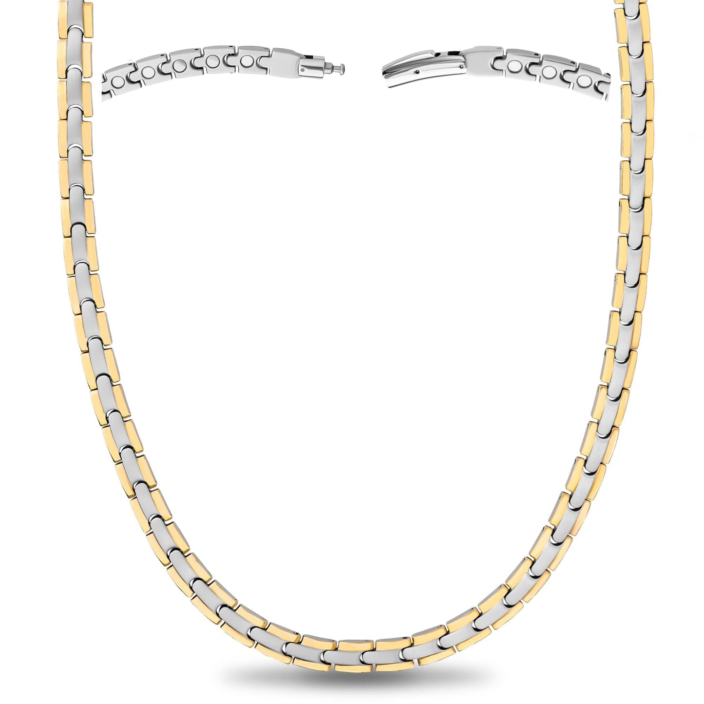 MagnetRX Titanium Magnetic Necklace – Ultra Strength Magnetic Necklaces for Women & Men – Effective Titanium Necklace with 55 Magnets (Silver & Gold, 20 Inches)