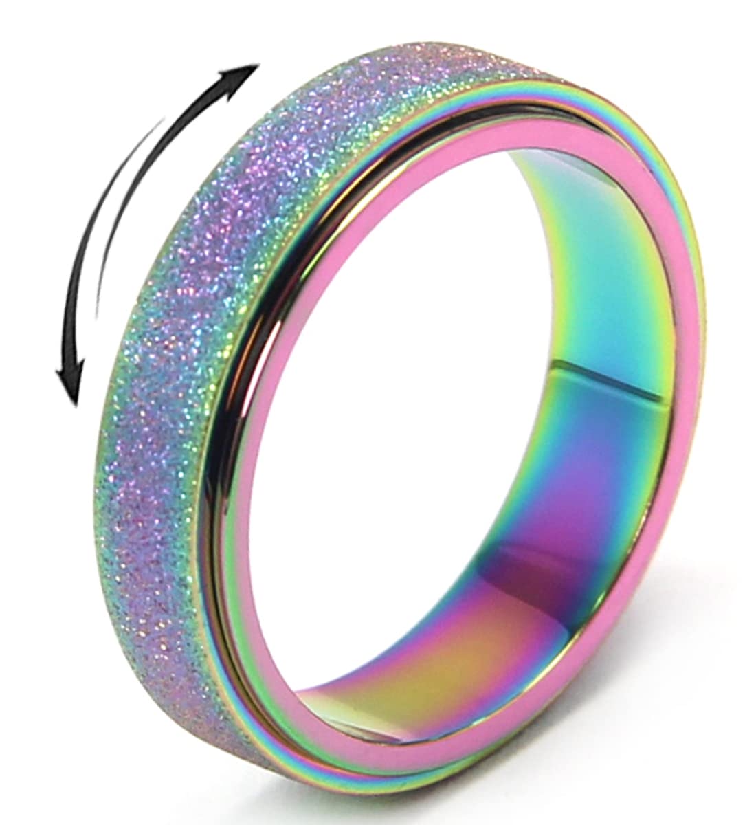 OreilleStar Anxiety Ring, Titanium Stainless Steel Fidget Spinner for Women and Men Rainbow Size 8 (Rainbow-Width 6mm, 8)