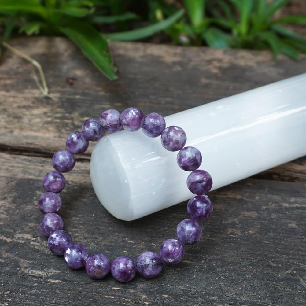 TaHLga Lepidolite Crystal Bracelet for Women Men 12mm | Natural Crown & Third Eye Chakra Purple Crystal | Anxiety Relief & Peace | Fits for Large Wrist 8-8.5" | Come with Box & Pouch