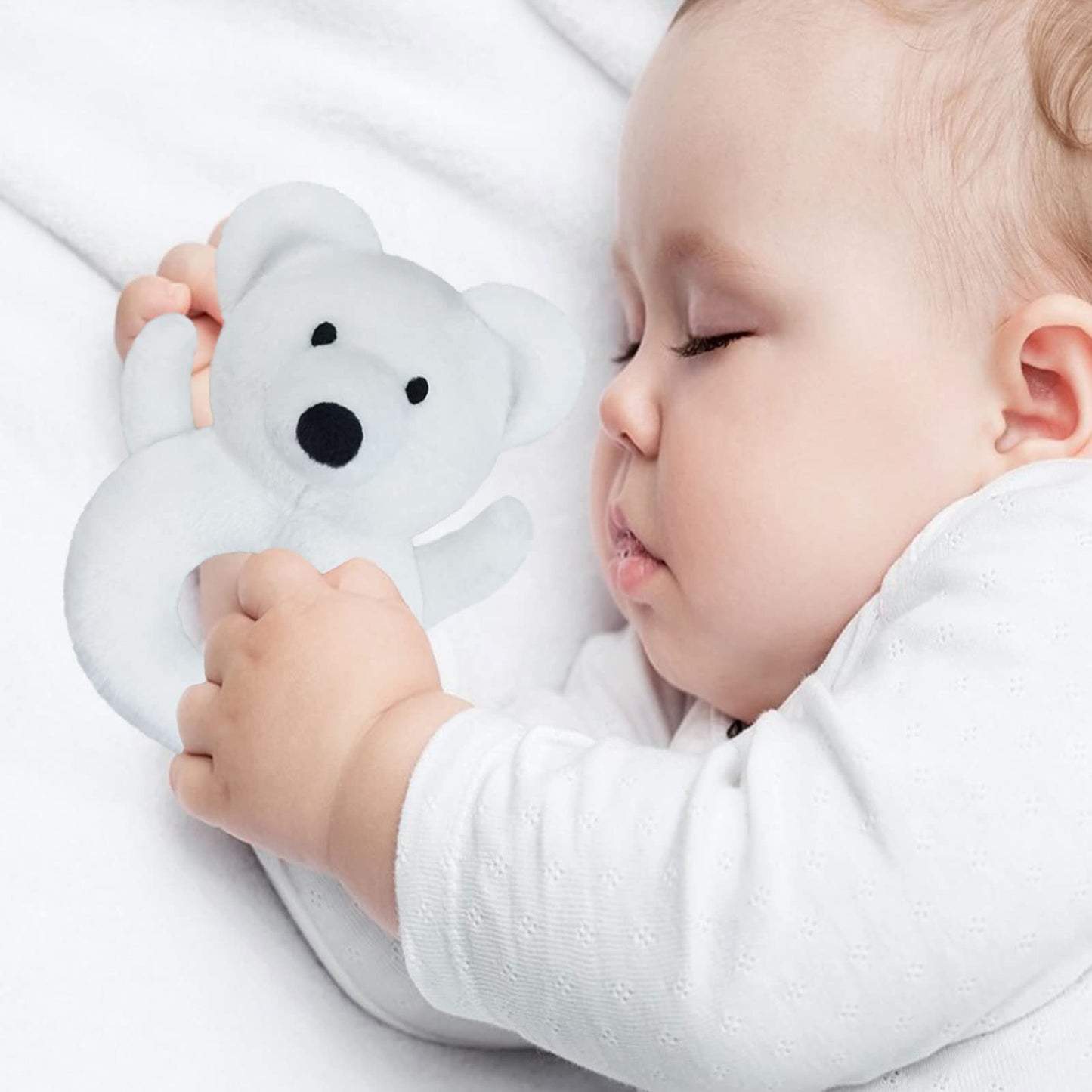 Doindute Baby Polar Bear Soft Rattle Toy, Polar Bear Plush Infant Shaker Rattle Easy-Grasp Stuffed Animal Toy, Gifts for Newborns Babies Toddlers Boys Girls, White, 5 Inches