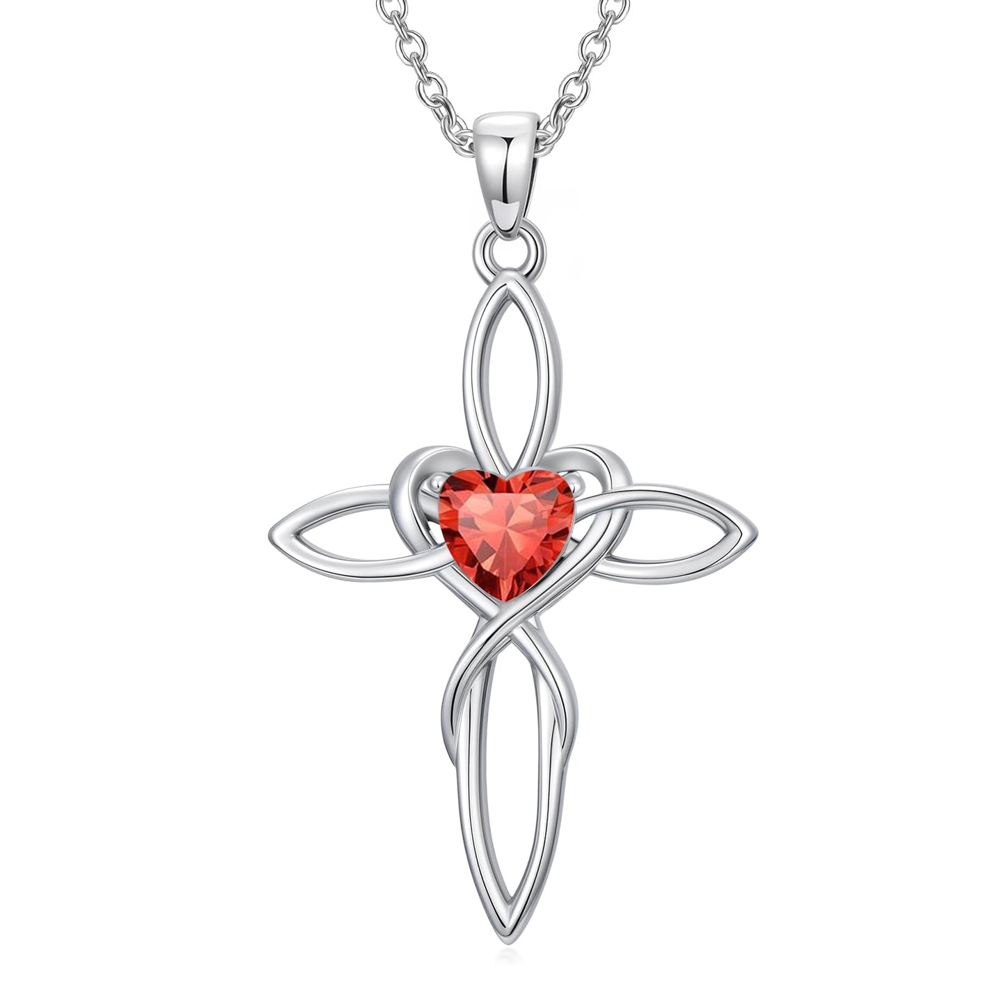 POIUY Celtic Knot Cross Birthstone Necklace for Women Irish Infinity Heart Pendant Cross Jewelry Anniversary Valentines Birthday Mothers Day Baptism Faith Gifts for Mom Wife Her