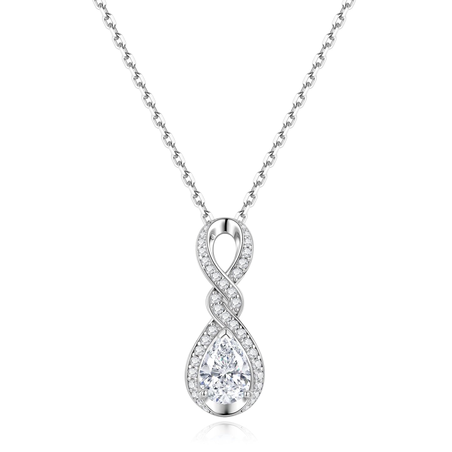 FANCIME Simulated Diamond Necklace April Birthstone Necklace Cubic Zirconia Sterling Silver Dainty Infinity Knot Pendant Jewelry Anniversary Birthday Graduation Mothers Day Gifts for Women Mom