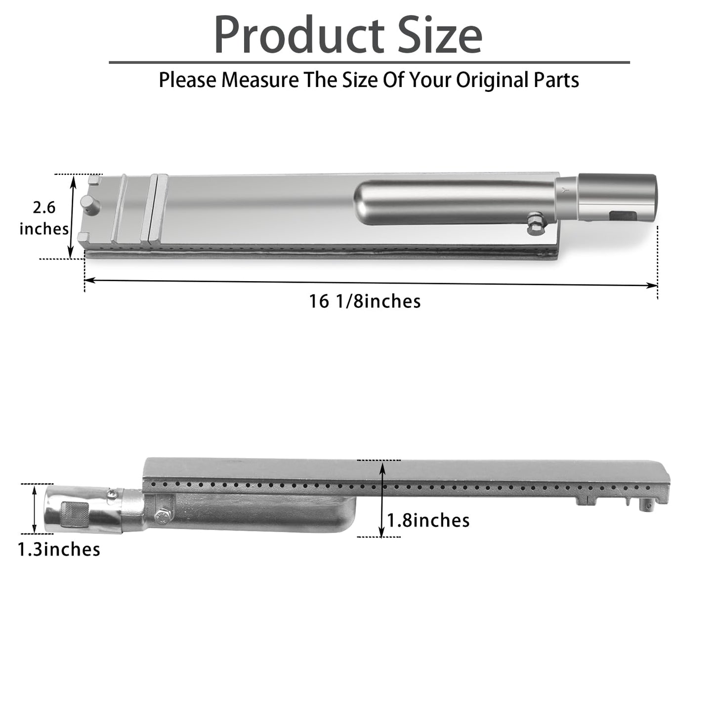 Plowo Cast Stainless Steel Burner for Bull BBQ Replacement Parts for Blaze, Lion Premium, Cal Flame, Beefeater, Aussie, CharBroil, Nexgrill, Barbeques Galore Turbo and More Gas Grill, 16 1/8", 5 PC