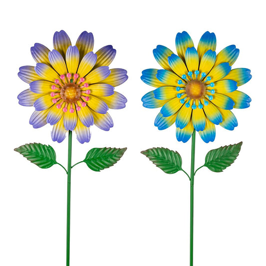Venniy Metal Flower Decorative Garden Stakes,2 Pack Spring Outdoor Decor Large Metal Yard Art for Flower Bed Yard Lawn Decor