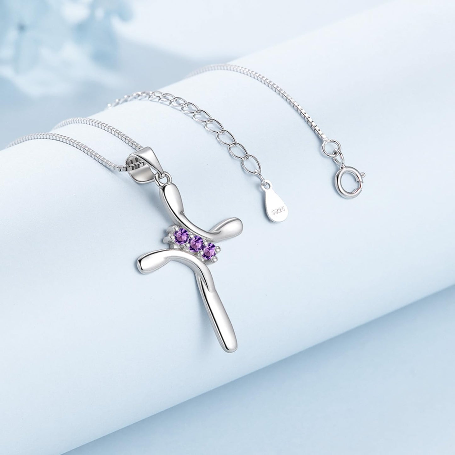 EVERU Amethyst Necklace 925 Sterling Silver,February Birthstone Necklace,Silver Cross Necklaces for Women,Purple Cross Pendant Jewelry Ideal Gift