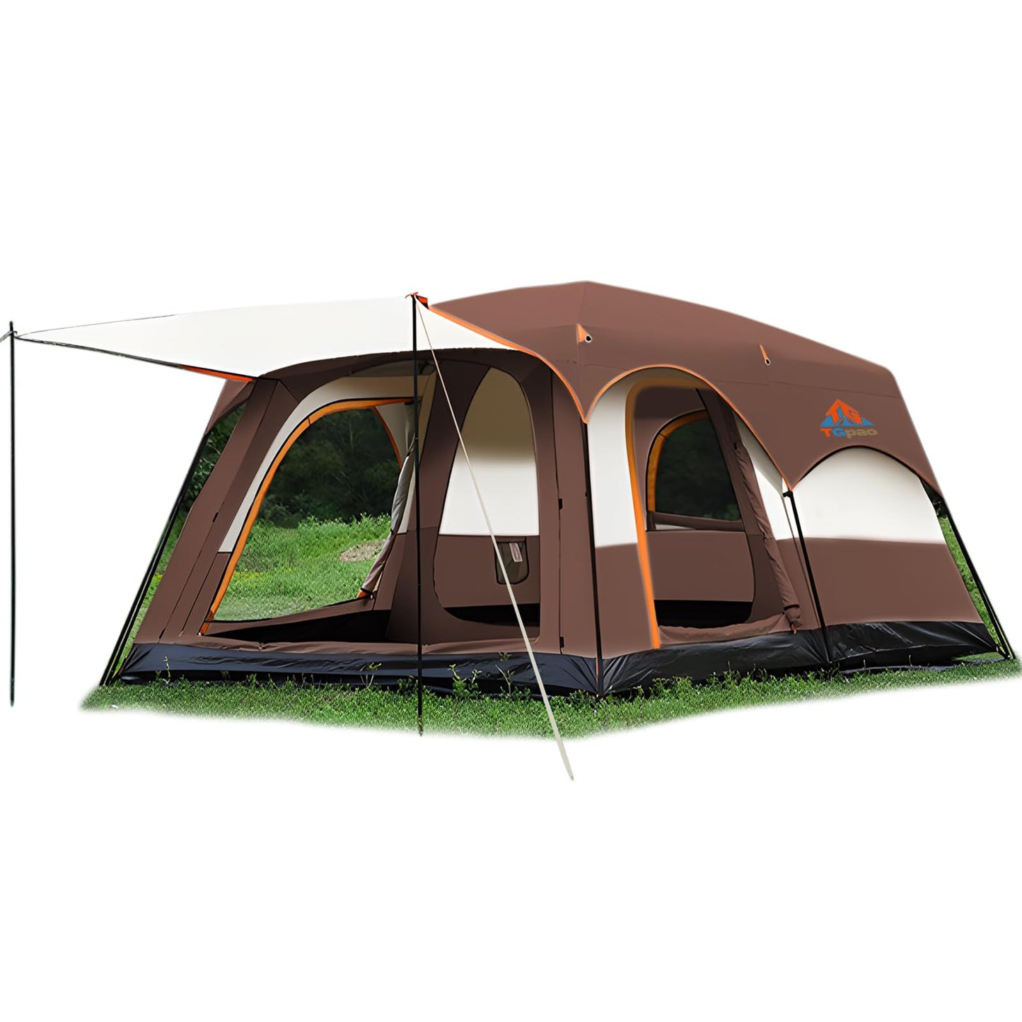 TGpao Large Family Camping Tent, 4-6 Person Multi-Room Waterproof Tent with Screened Porch,Glamping Tent for Camping with Lightning Protection (Coffee,4-6 People)