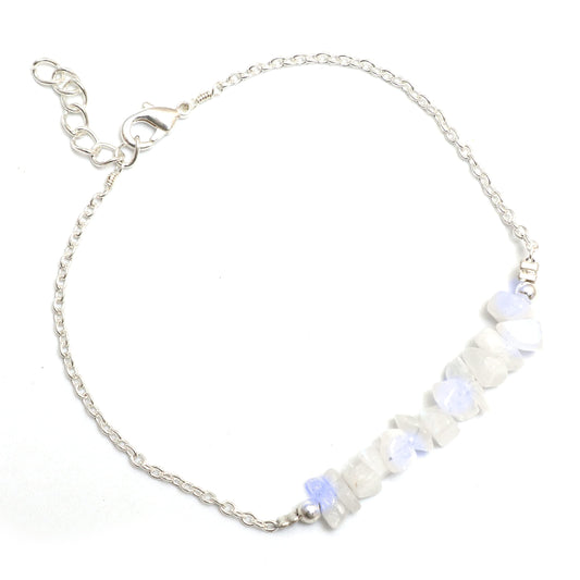 Gempires Natural Gemstone Chip Bar Bracelet for Women, Crystal Healing Bracelet, Multiple Gemstone Options, Adjustable Yellow Gold Plated Chain (7” + 1” Extender), Dainty Stackable Jewelry Gift for Her (Moonstone)