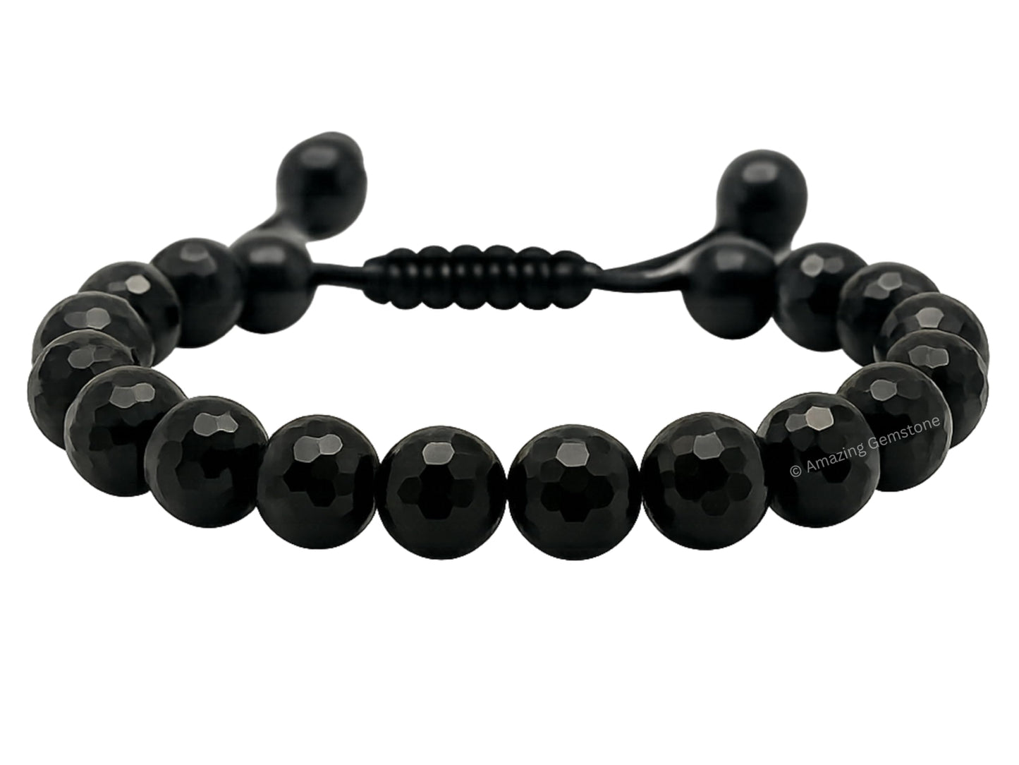 Amazing Gemstone Black Tourmaline Bracelet for Women - Chakra Mens Bracelet Protection Crystals and Healing Stones - Faceted Beaded Bracelet Spiritual Meditation Gift (Adjustable)