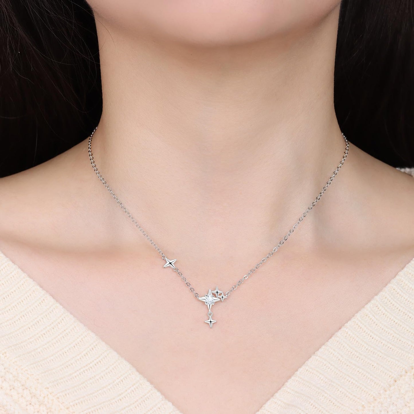 MISEFF 925 Sterling Silver Fashion Pendant Necklace for Women，Fashion Jewelry, 18K Gold Plated， Advanced Retro Series Link Chains ，Basic Multifunctional Accessories Suitable for Multiple Occasions and Daily Wear (Starry tassel)