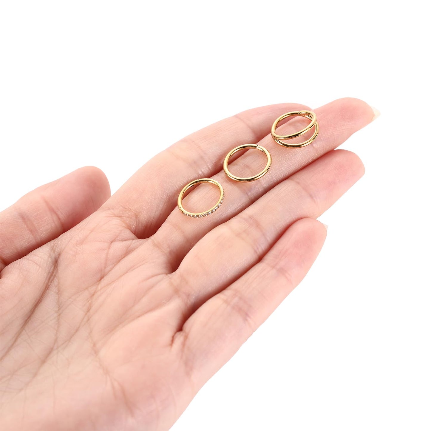 Septum Ring 8mm Septum Jewelry Double Hoop Septum Clicker Gold Conch Piercing Jewelry Nose Ring Hoop 18g Cartilage Earring with CZ Lip Rings Nose Hoop Surgical Steel Helix Earrings Nose Jewelry