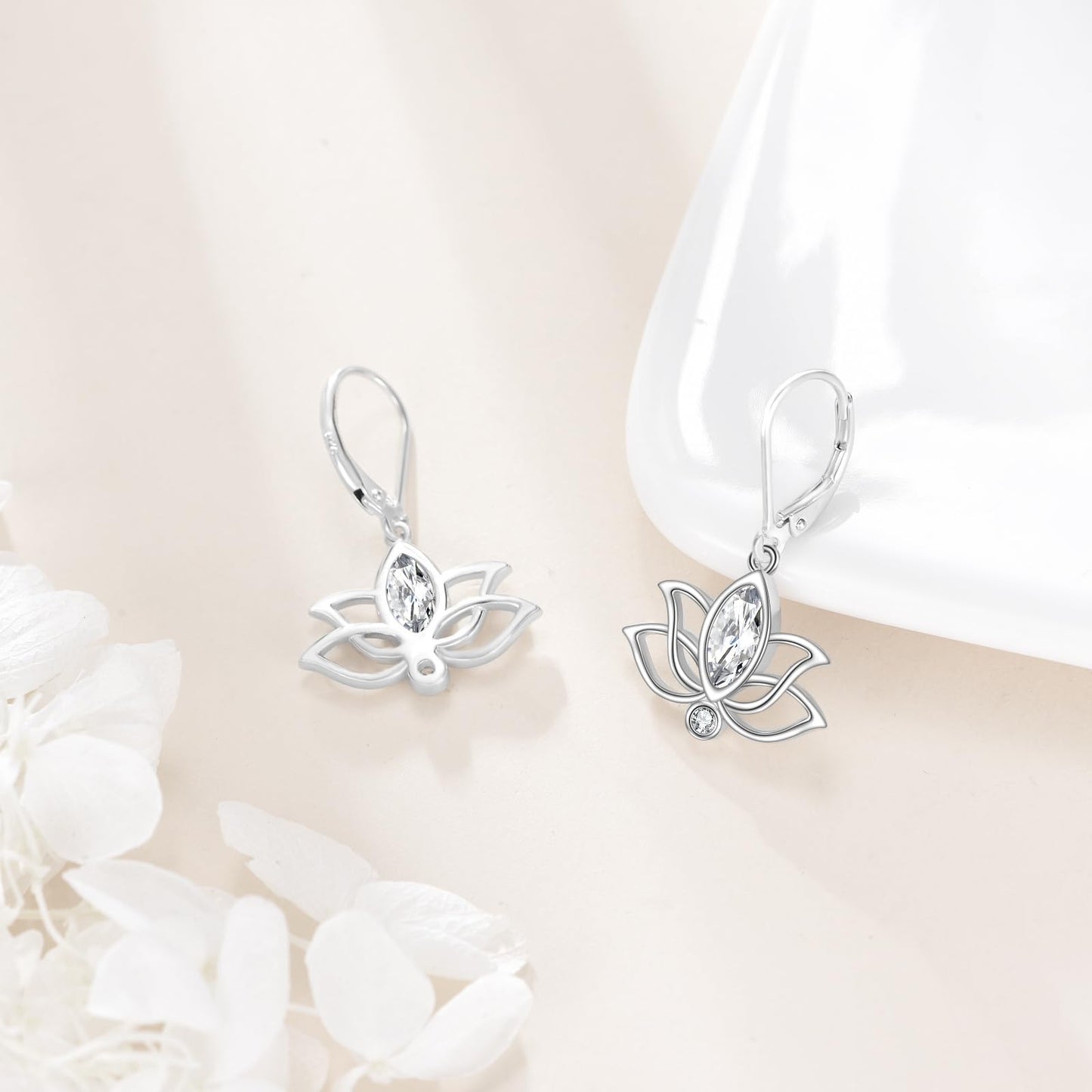 YFN Lotus Flower Earrings Sterling Silver Birthstone Lotus Leverback Dangle Drop Earrings Jewelry Gifts for Women (D. Apr)