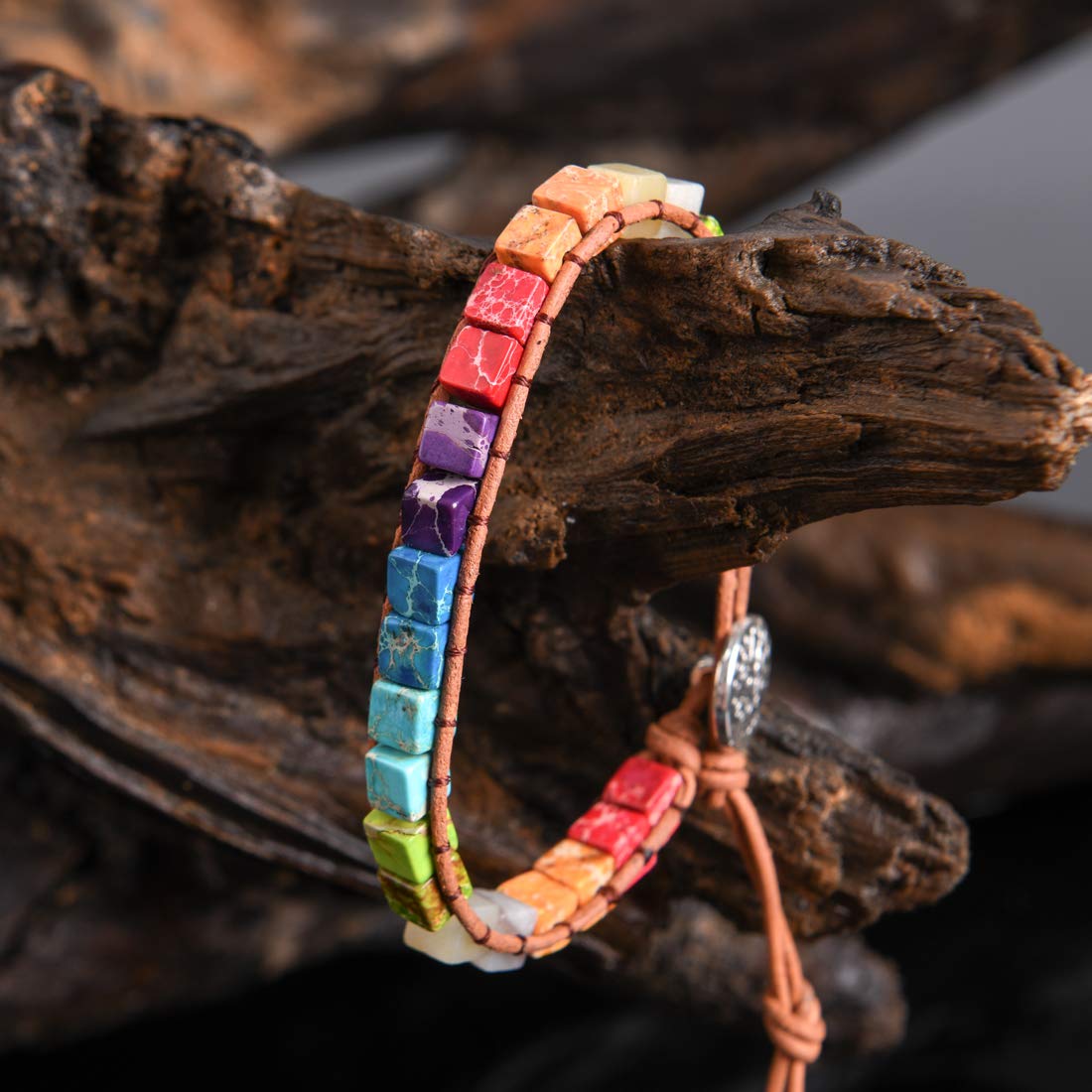 YGLINE Bead Chakra Bracelet 7 Chakras Healing Crystals Bracelet Yoga Stone Beads Bracelets Meditation Relax Anxiety Bangle for Womens Mens