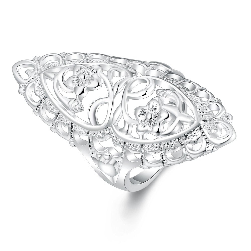 QOBEBOTA Silver Rings for Women Summer Boho Rings Big Thumb Ring Trendy Full Finger Rings Wide Band Womens Rings for Cocktail Party Birthday Gifts Size 9 Statement Rings for Women