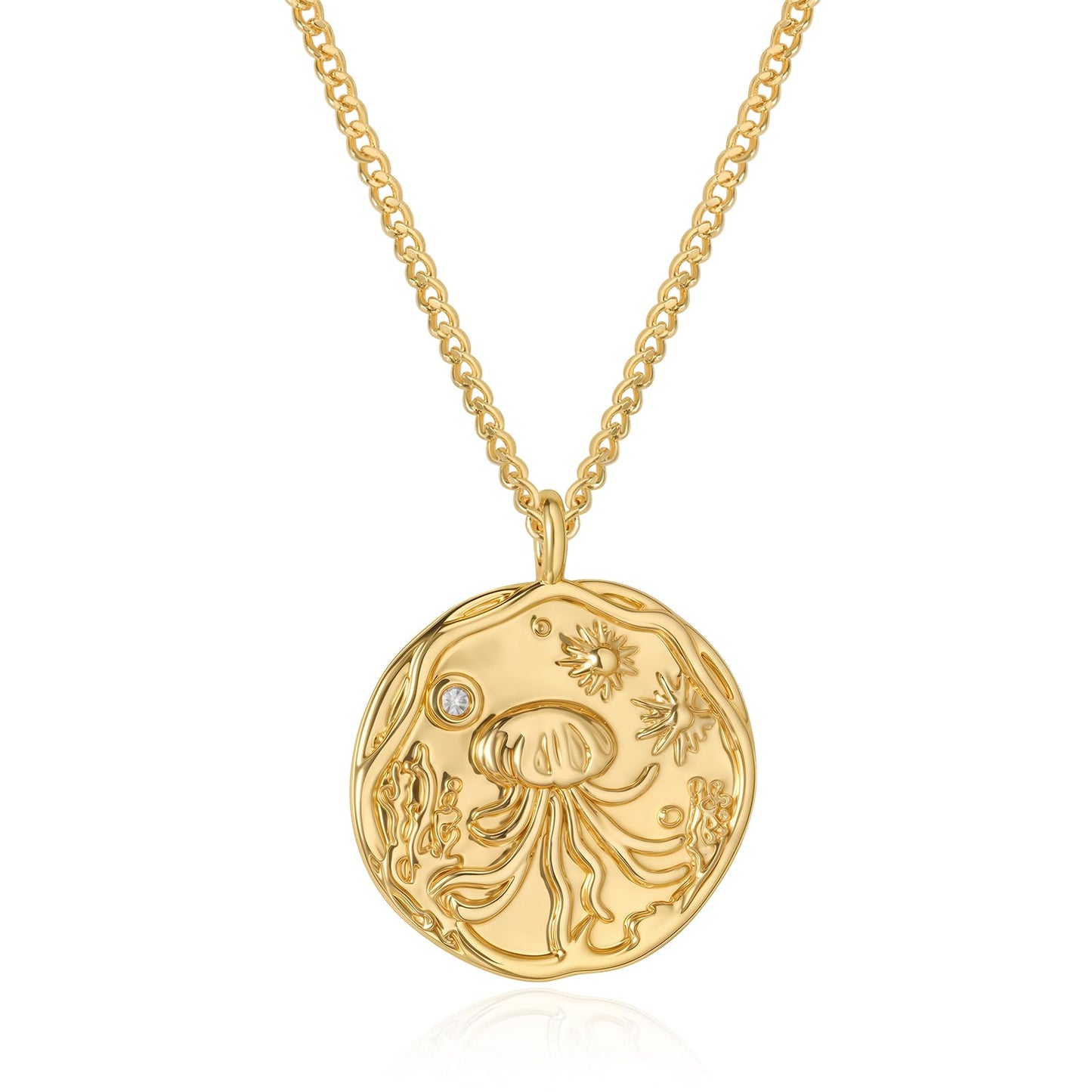 MEVECCO Dainty Gold Jellyfish Pendent Necklace for Women 18K Gold Plated Beach Cute Jellyfish Necklace Pearl Boho Handmade Ocean jewelry