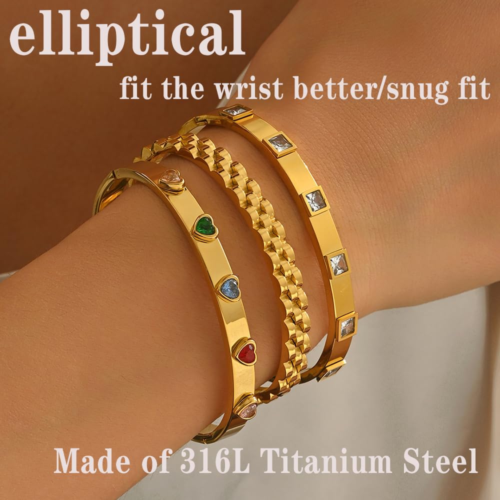Xigocorsn Gold Bracelets For Women Heart Trendy Non Tarnish Trendy Stackable Charm Cuff Cute Mother Daughter Stainless Steel Bracelets (Three-piece bracelet set)