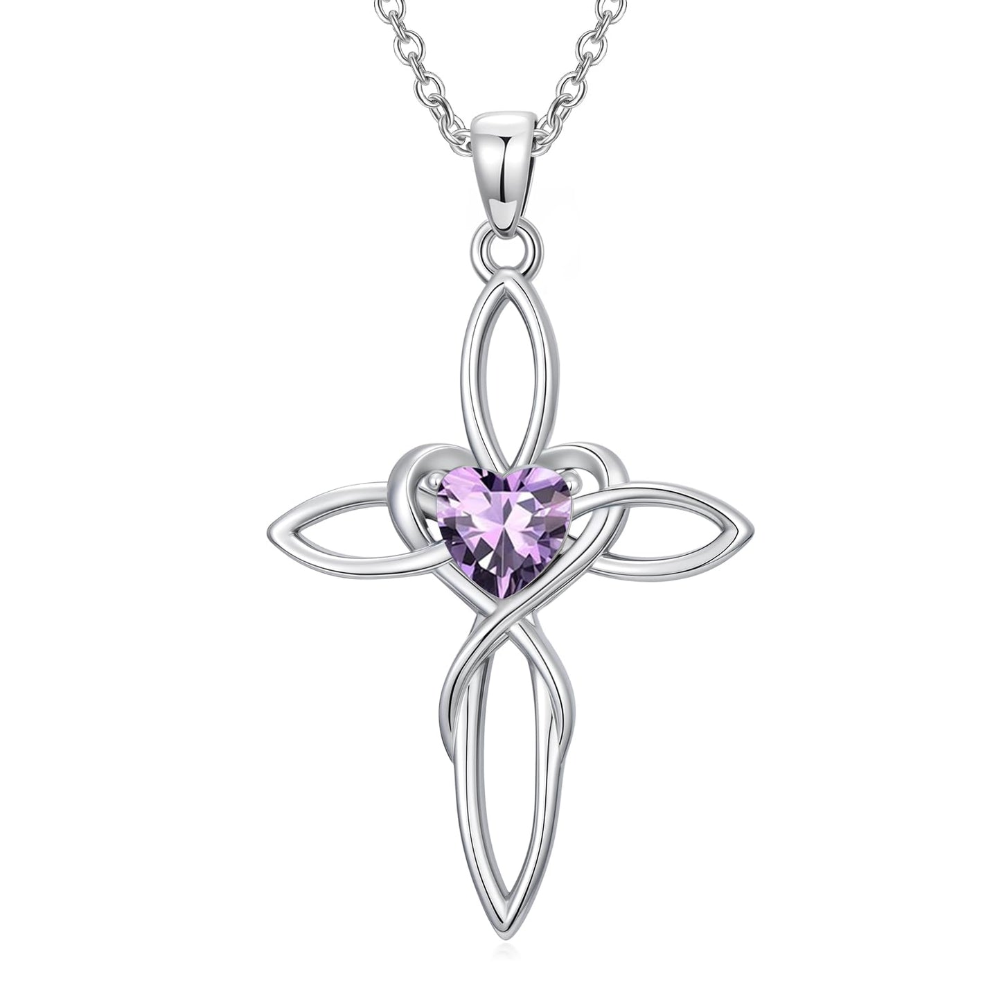 POIUY Celtic Knot Cross Birthstone Necklace for Women Irish Infinity Heart Pendant Cross Jewelry Faith Anniversary Valentines Birthday Mothers Day Gifts for Mom Wife Her