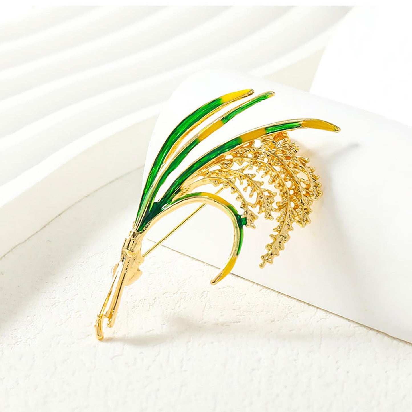 Wheat Brooch for Women Drip Oil Wheat Flower Brooch Delicate Bouquet Lapel Pin Coat Shirt Corsage Suit Anniversary Jewelry Mother's Day Gift
