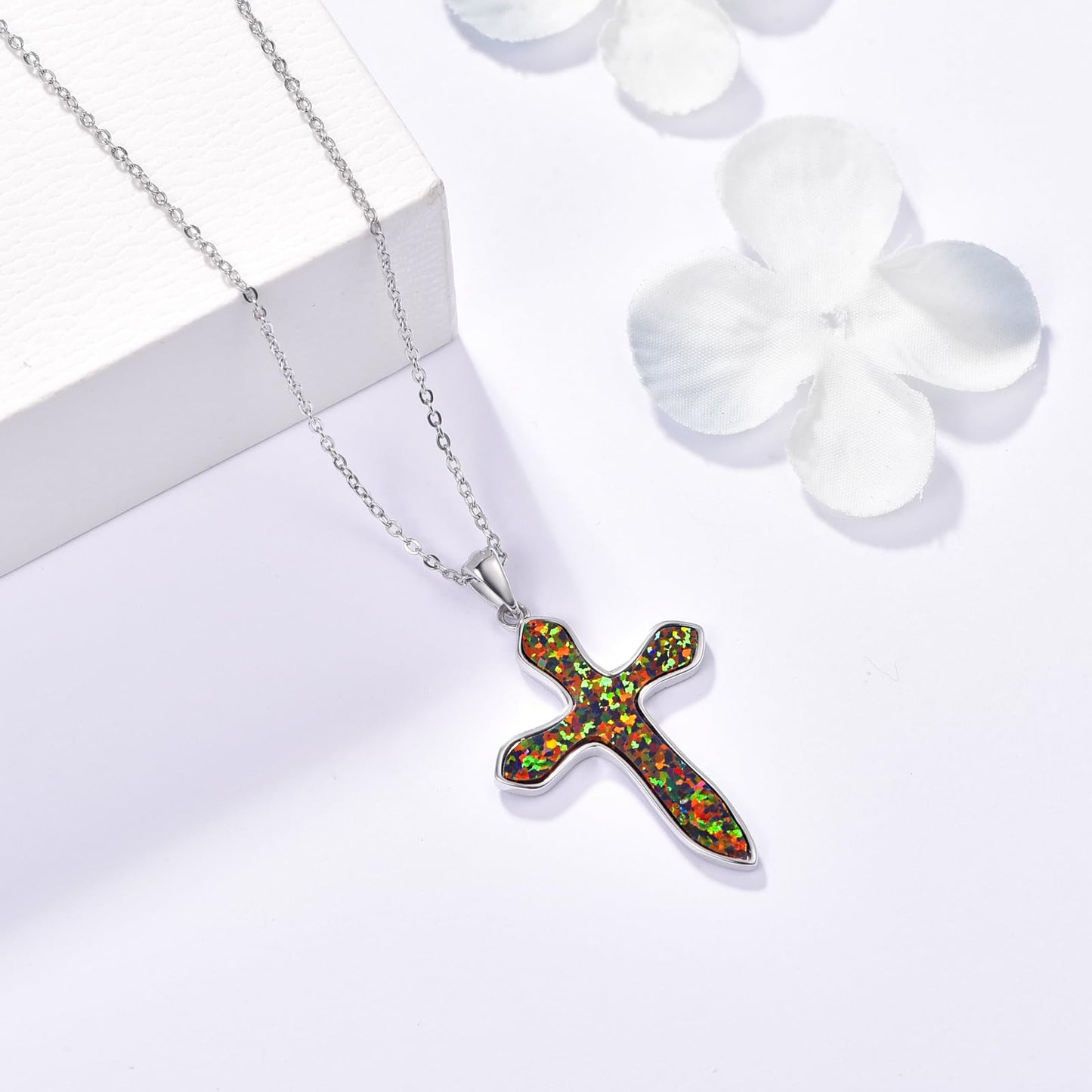 Dreamboat Sterling Silver Cross Necklace for Womens Cross Pendant Faith Christian Jewelry Black Opal Celtic Necklace Confirmation Religious Gifts for Mom