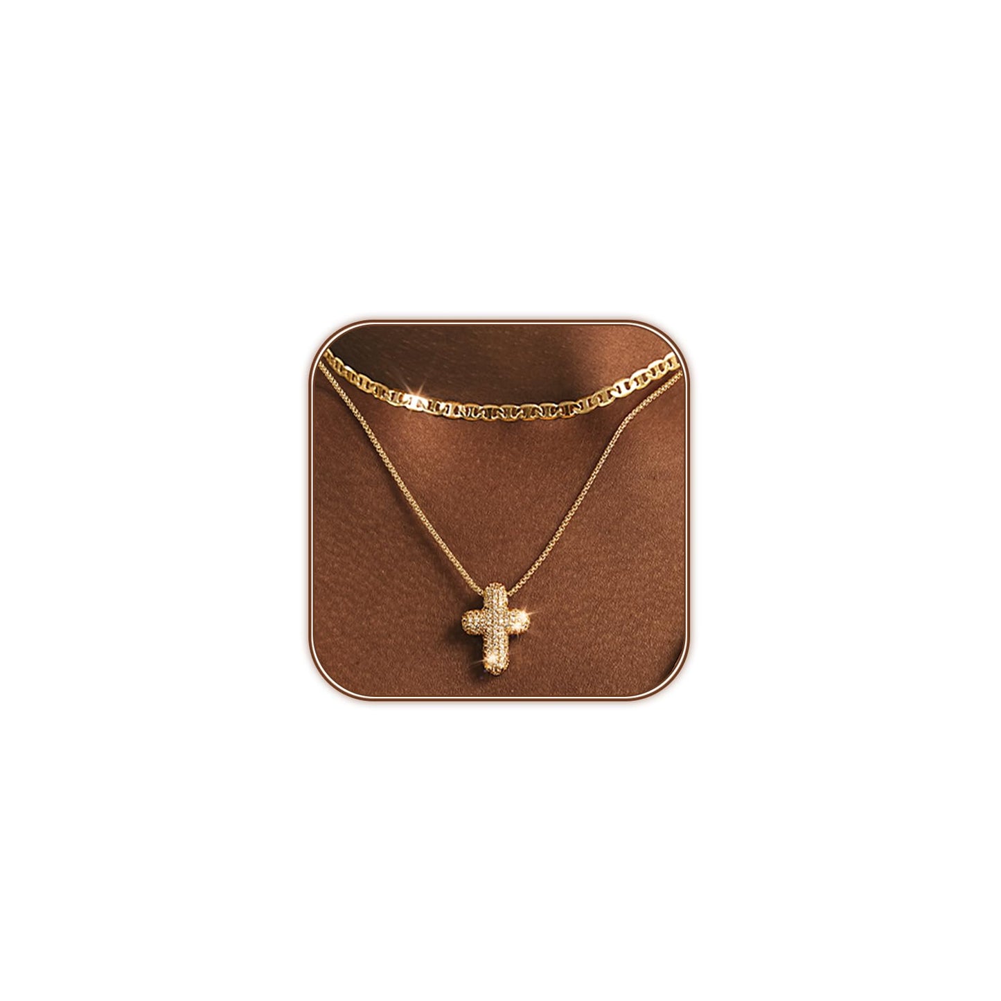 OGD Layered Gold Necklaces for Women 14k Gold Plated Cross Necklace for Women Stackable Stacked Stacking Dainty Gold Necklace Mariner Chain Necklace CZ Cross Pendant Necklaces Set Simple Jewelry Gift